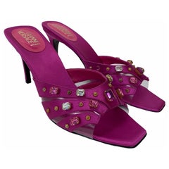 S/S 2000 Vintage Gianni Versace Crystal Embellished Pink Sandals 39.5 - 9.5 NWT
