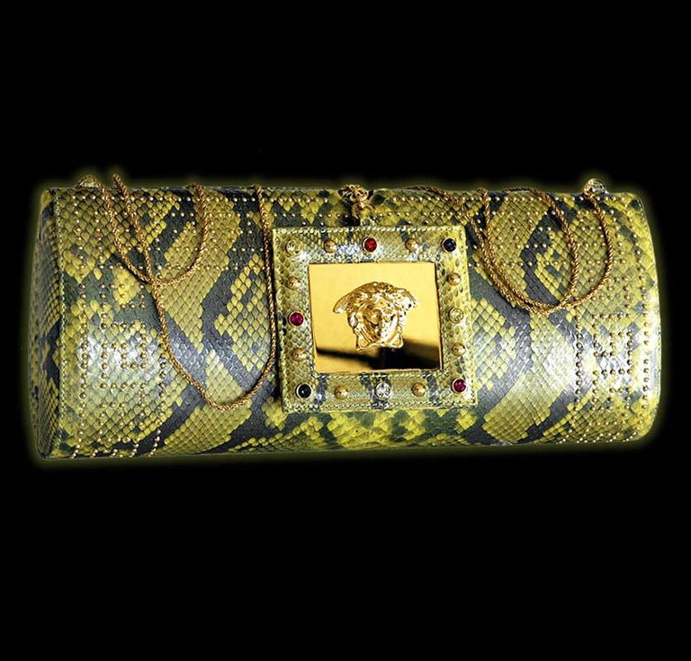 S/S 2000 Vintage Gianni Versace Embellished Python Clutch For Sale at