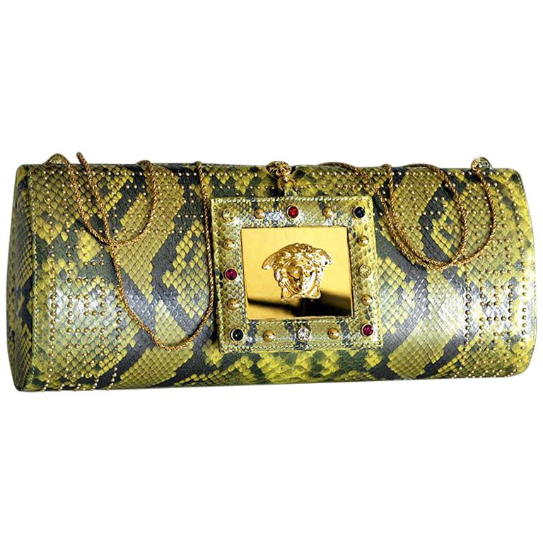 S/S 2000 Vintage Gianni Versace Embellished Python Clutch For Sale at