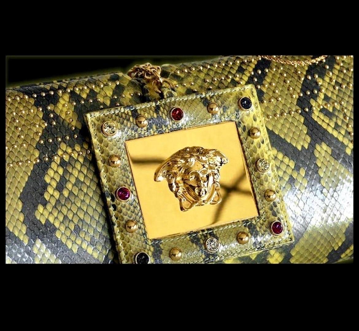 S/S 2000 Vintage Gianni Versace Runway Embellished Python Clutch Bag In Excellent Condition For Sale In Montgomery, TX