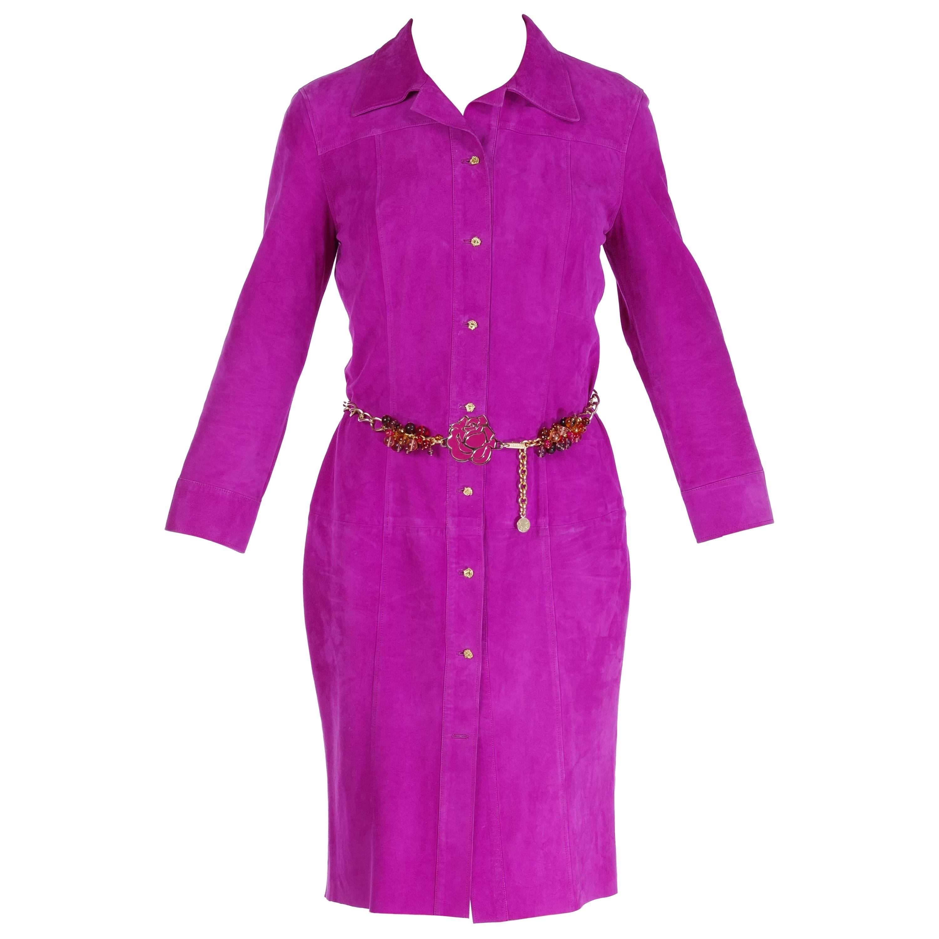 S/S 2000 Vintage Gianni Versace Suede Leather Dress For Sale