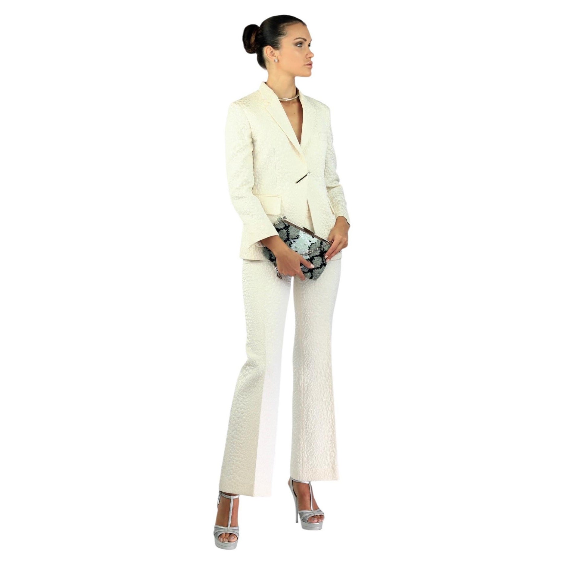 S/S 2000 Vintage Tom Ford for Gucci Traje de pantalón con textura de cocodrilo y pasador NWT