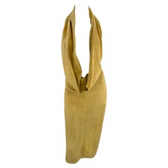 S/S 2000 Yves Saint Laurent by Alber Elbaz Runway Plunge Tan Suede Halter Dress