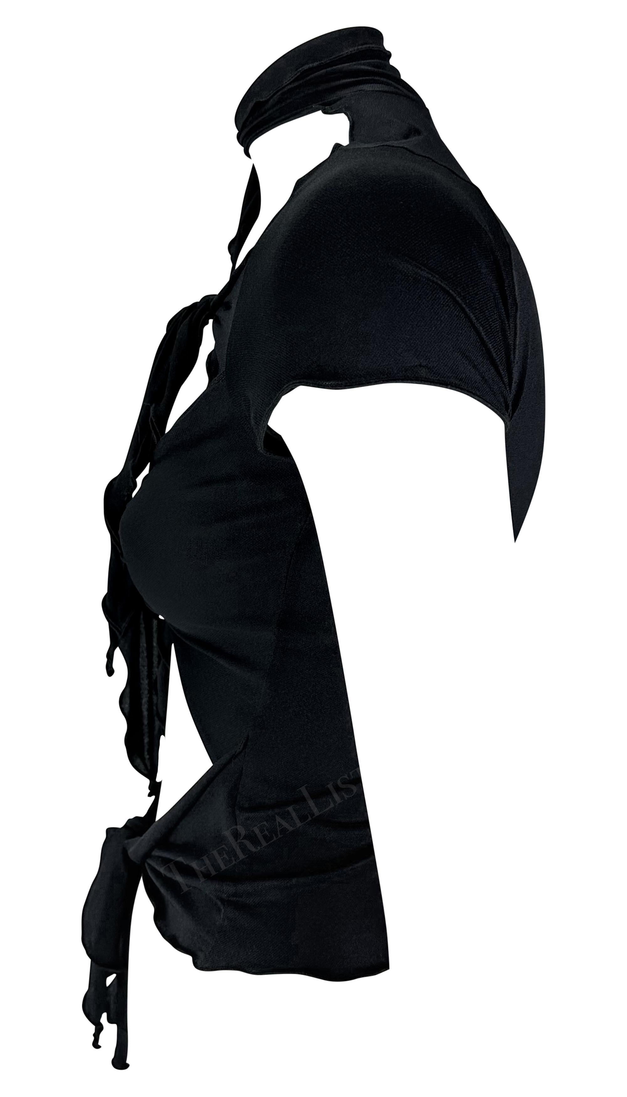 F/S 2001 Anna Sui Krawatte vorne Stretch Bodycon Cutout Schwarzes T-Shirt 1