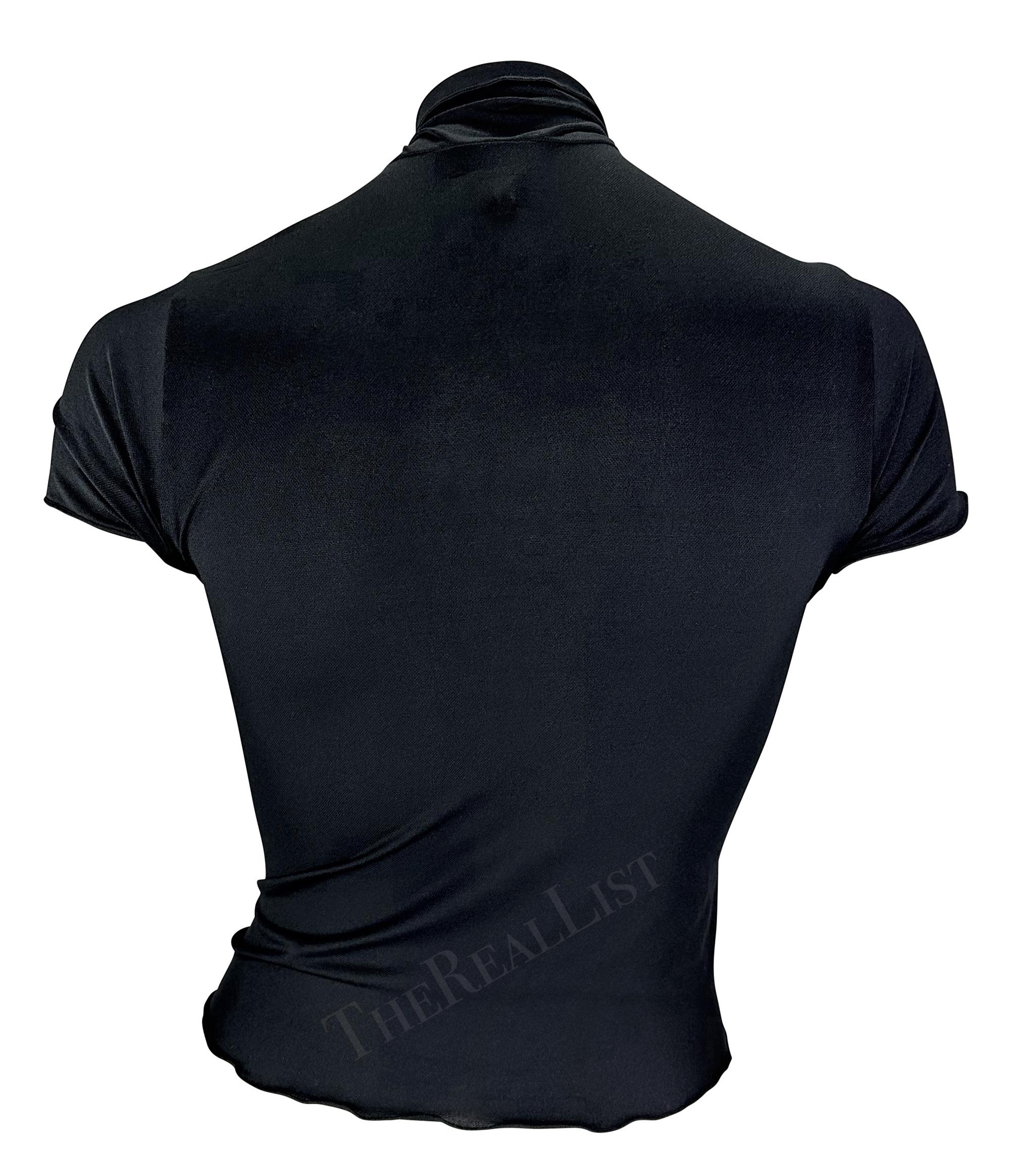 F/S 2001 Anna Sui Krawatte vorne Stretch Bodycon Cutout Schwarzes T-Shirt 2