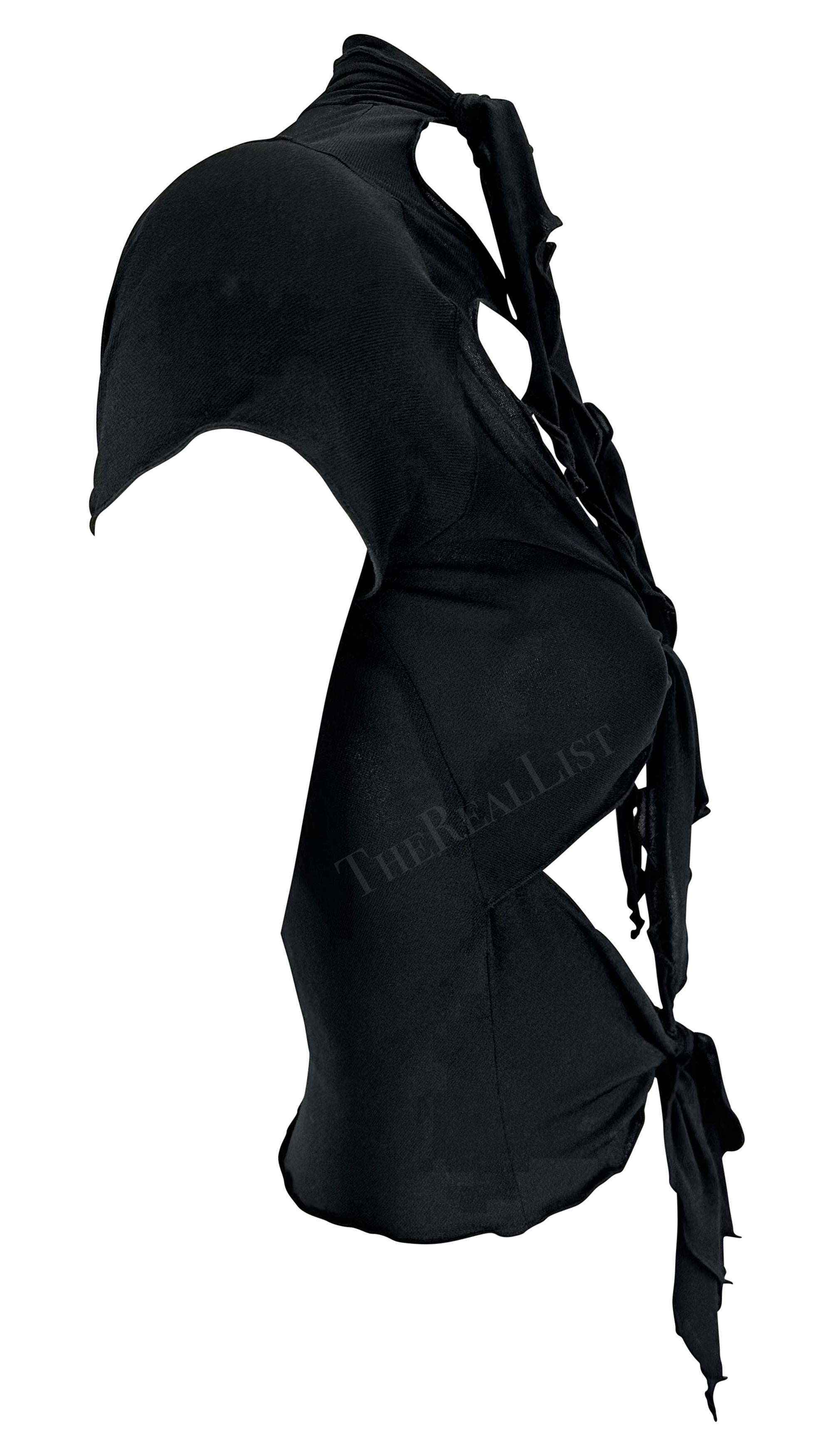 S/S 2001 Anna Sui Tie Front Stretch Bodycon Cutout Black T-Shirt 3