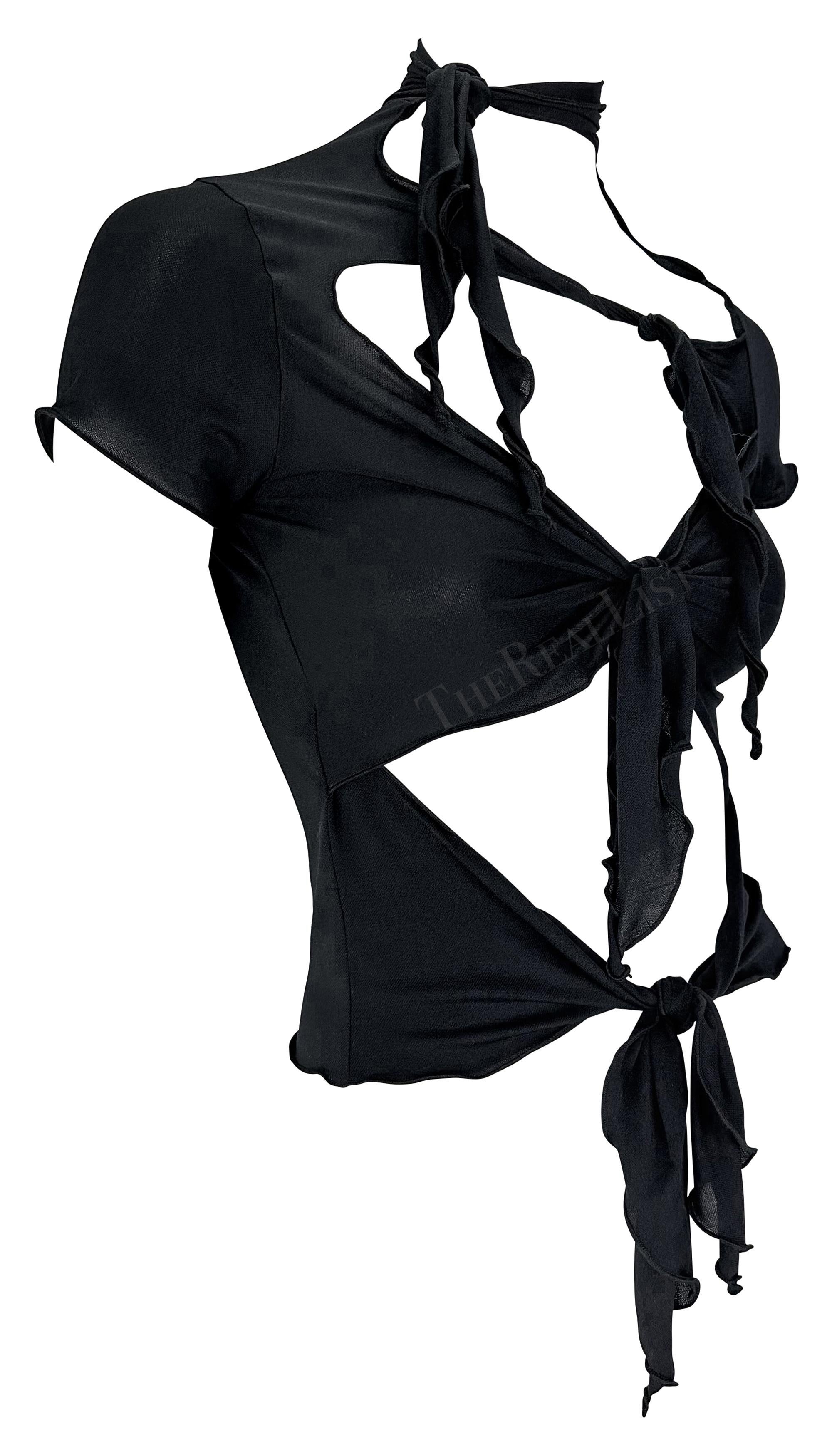 F/S 2001 Anna Sui Krawatte vorne Stretch Bodycon Cutout Schwarzes T-Shirt 4