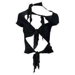 F/S 2001 Anna Sui Krawatte vorne Stretch Bodycon Cutout Schwarzes T-Shirt