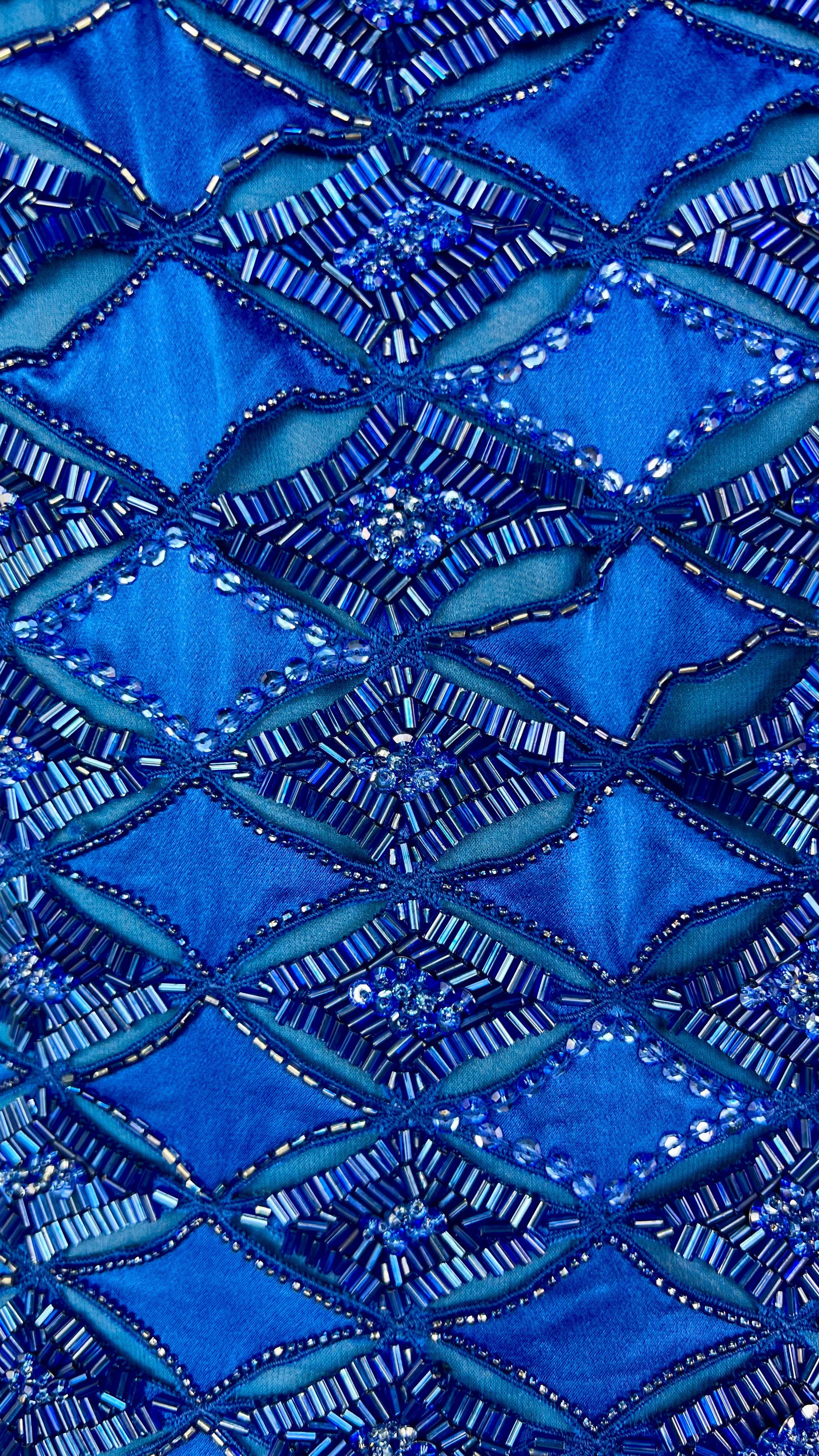 Mini robe bustier bleue perlée défilé Atelier Versace by Donatella, P/E 2001 Excellent état - En vente à West Hollywood, CA