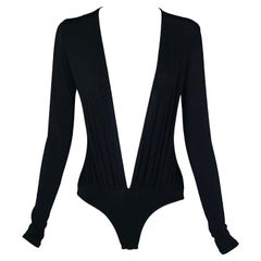 S/S 2001 Celine Runway Plunging Black Bodysuit Top