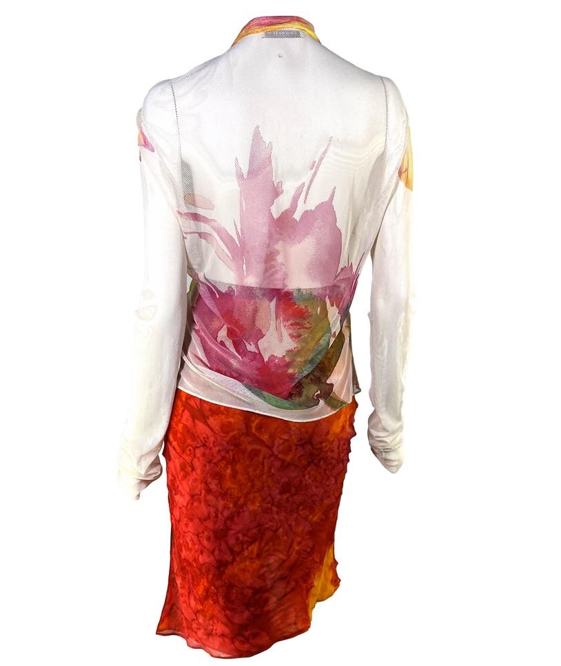 Rouge S/S 2001 Christian Dior by John Galliano for Belted Mesh Tie-Dye Top Skirt Set en vente