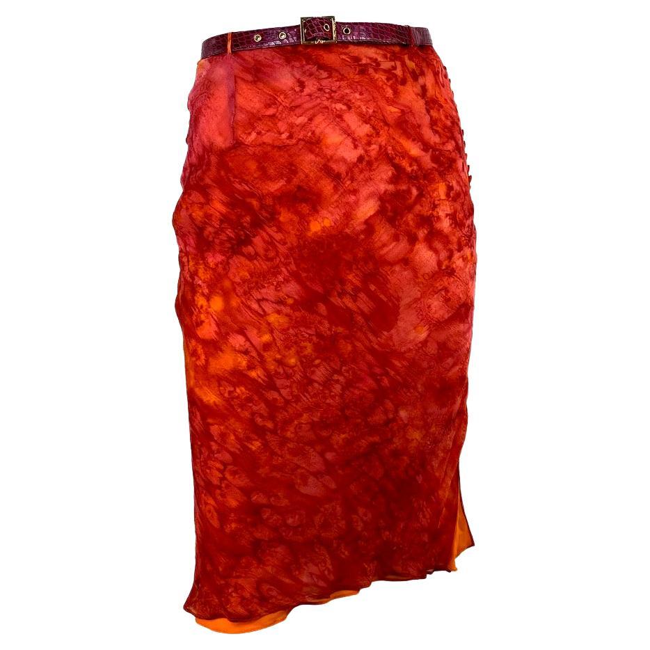 S/S 2001 Christian Dior by John Galliano for Belted Mesh Tie-Dye Top Skirt Set Excellent état - En vente à West Hollywood, CA