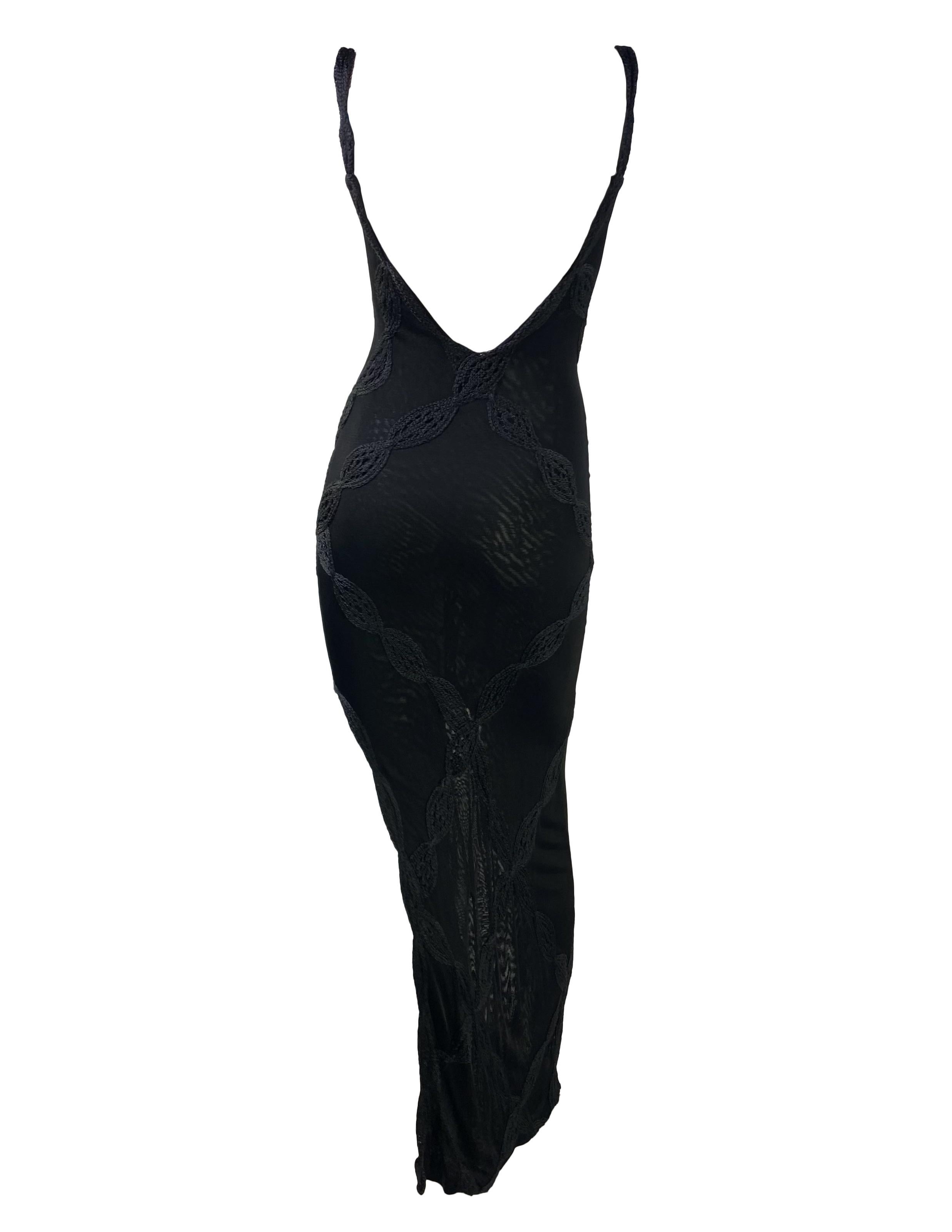 S/S 2001 Christian Dior by John Galliano Black Knit Crochet Dress In Good Condition For Sale In West Hollywood, CA