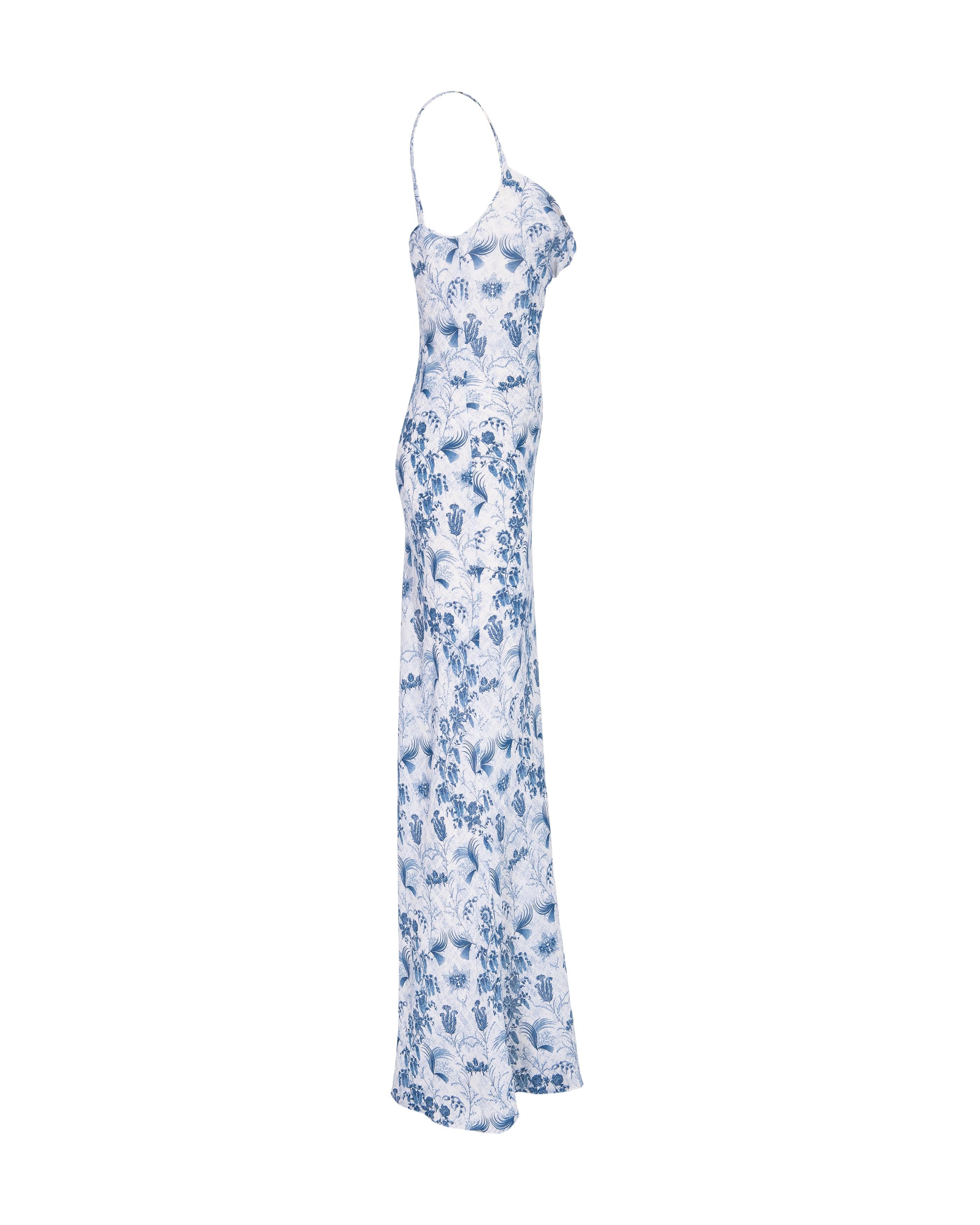 S/S 2001 Christian Dior by John Galliano Blue and White Gown with Bow Detail 6