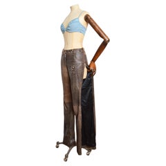 S/S 2001 Christian Dior by John Galliano Brown Distressed Leather zip side pants S/S 2001 Christian Dior by John Galliano Brown Distressed Leather zip side pants