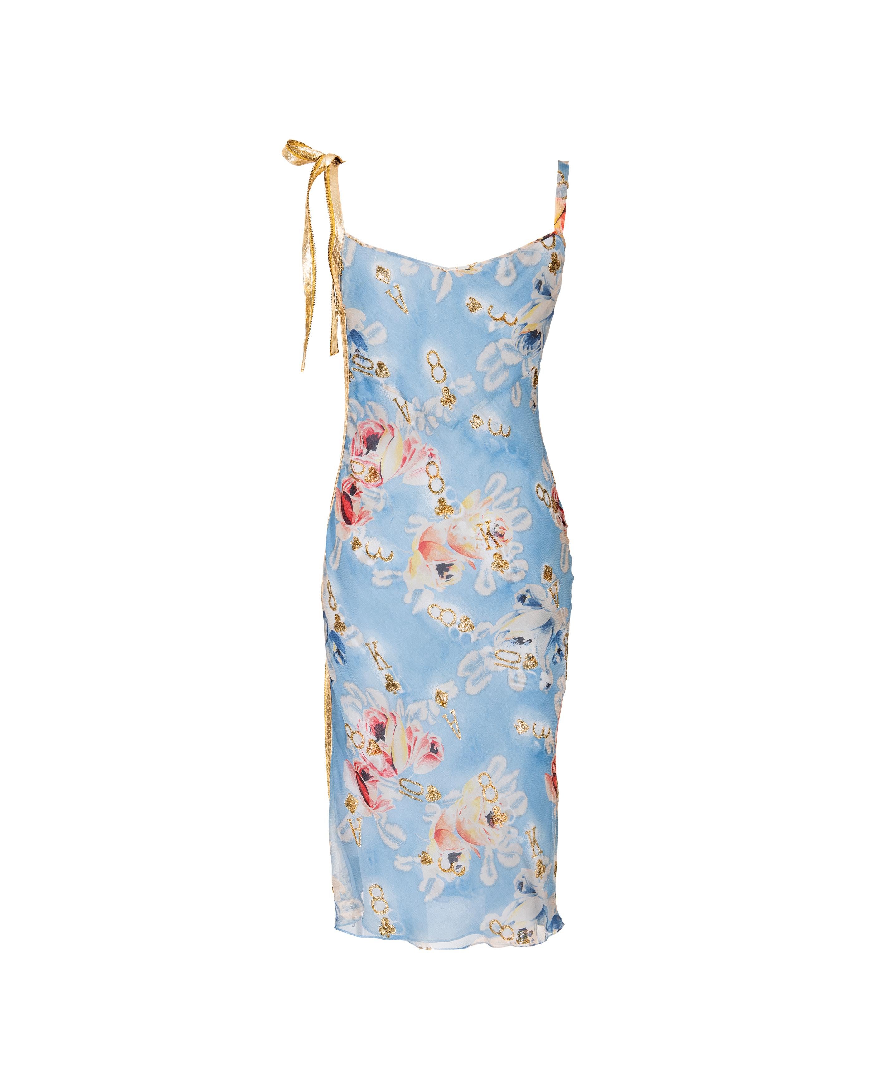 S/S 2001 Christian Dior by John Galliano  Pale Blue Floral Print Bias Cut Dress In Good Condition In North Hollywood, CA