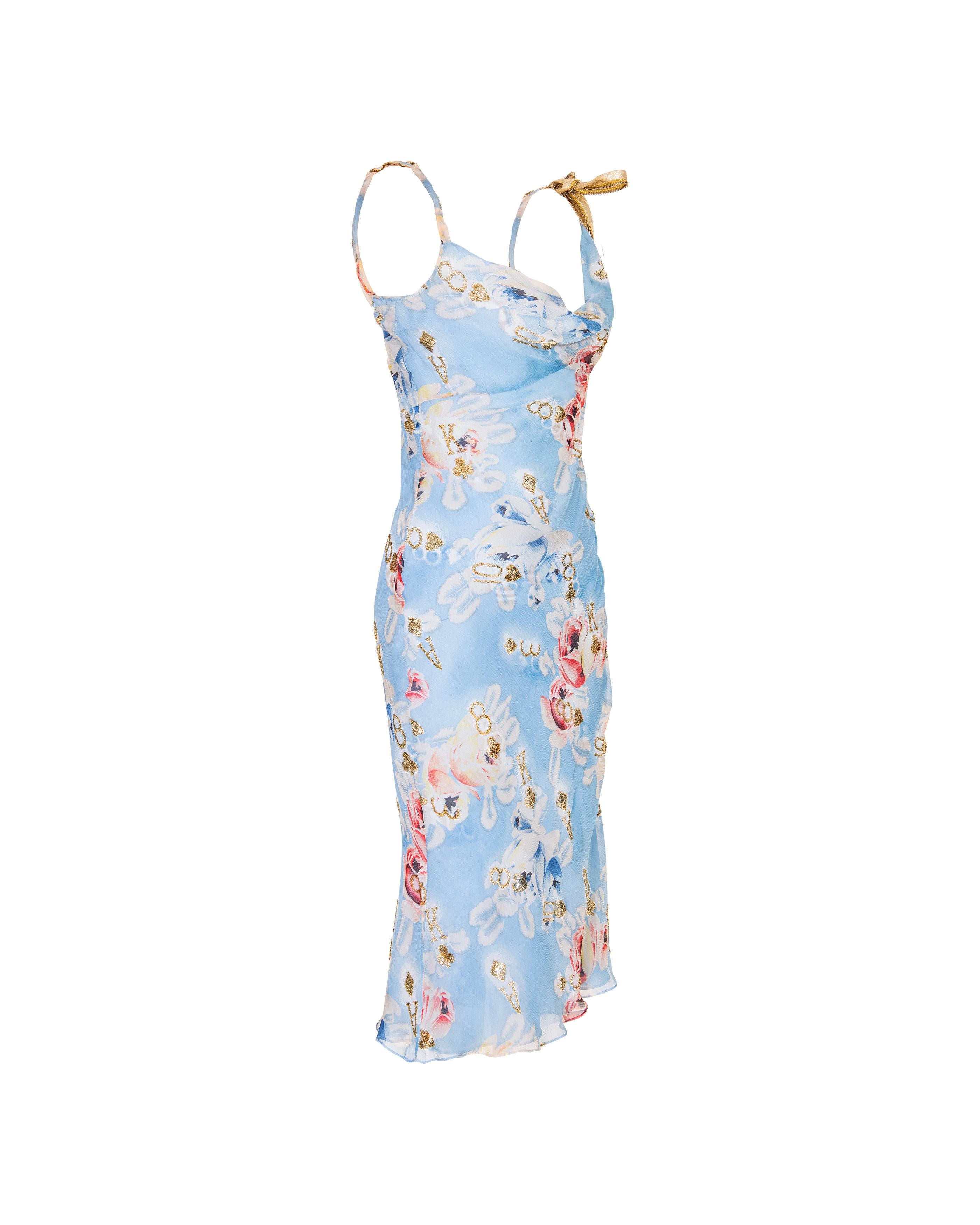 Women's S/S 2001 Christian Dior by John Galliano  Pale Blue Floral Print Bias Cut Dress