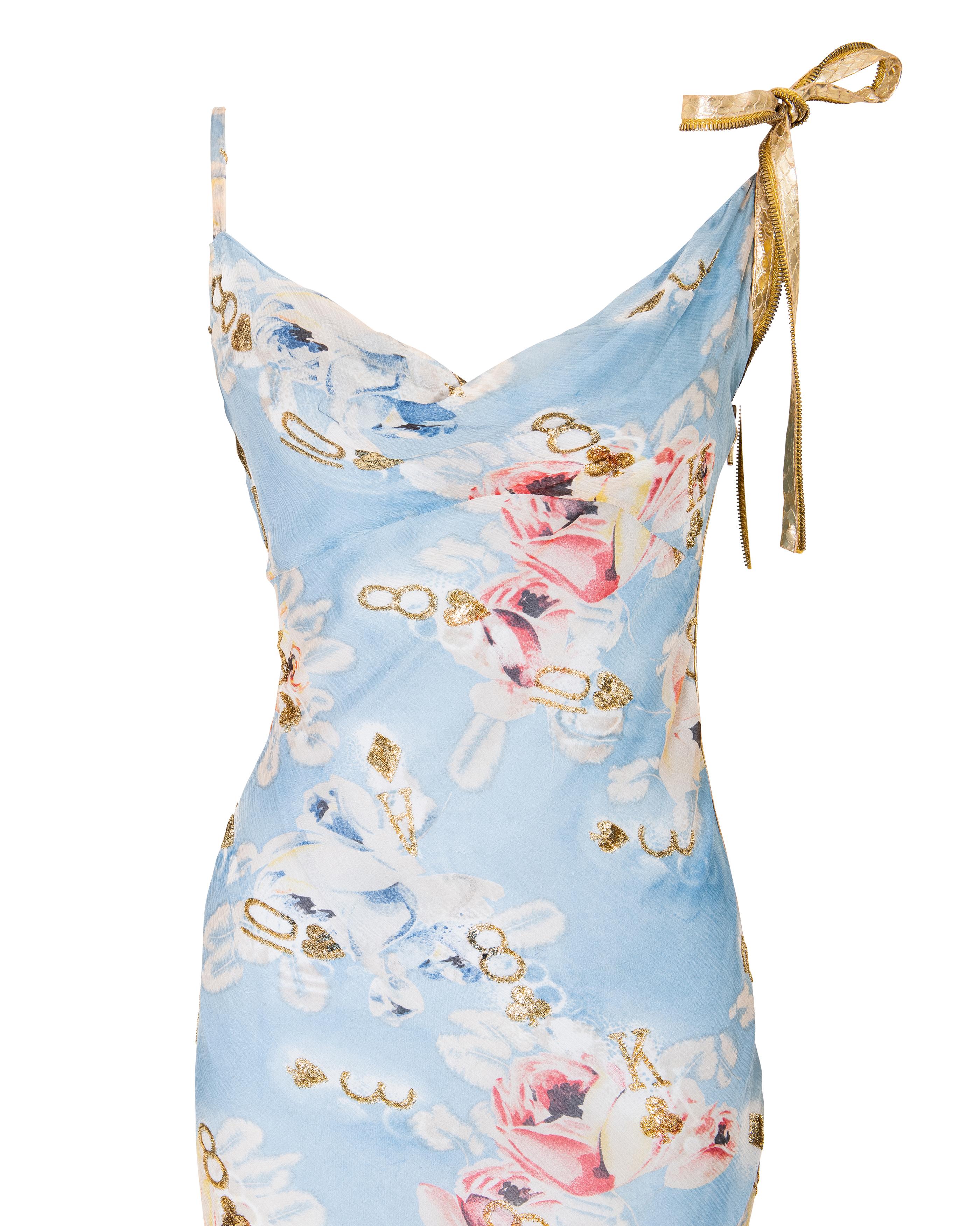 S/S 2001 Christian Dior by John Galliano  Pale Blue Floral Print Bias Cut Dress 1