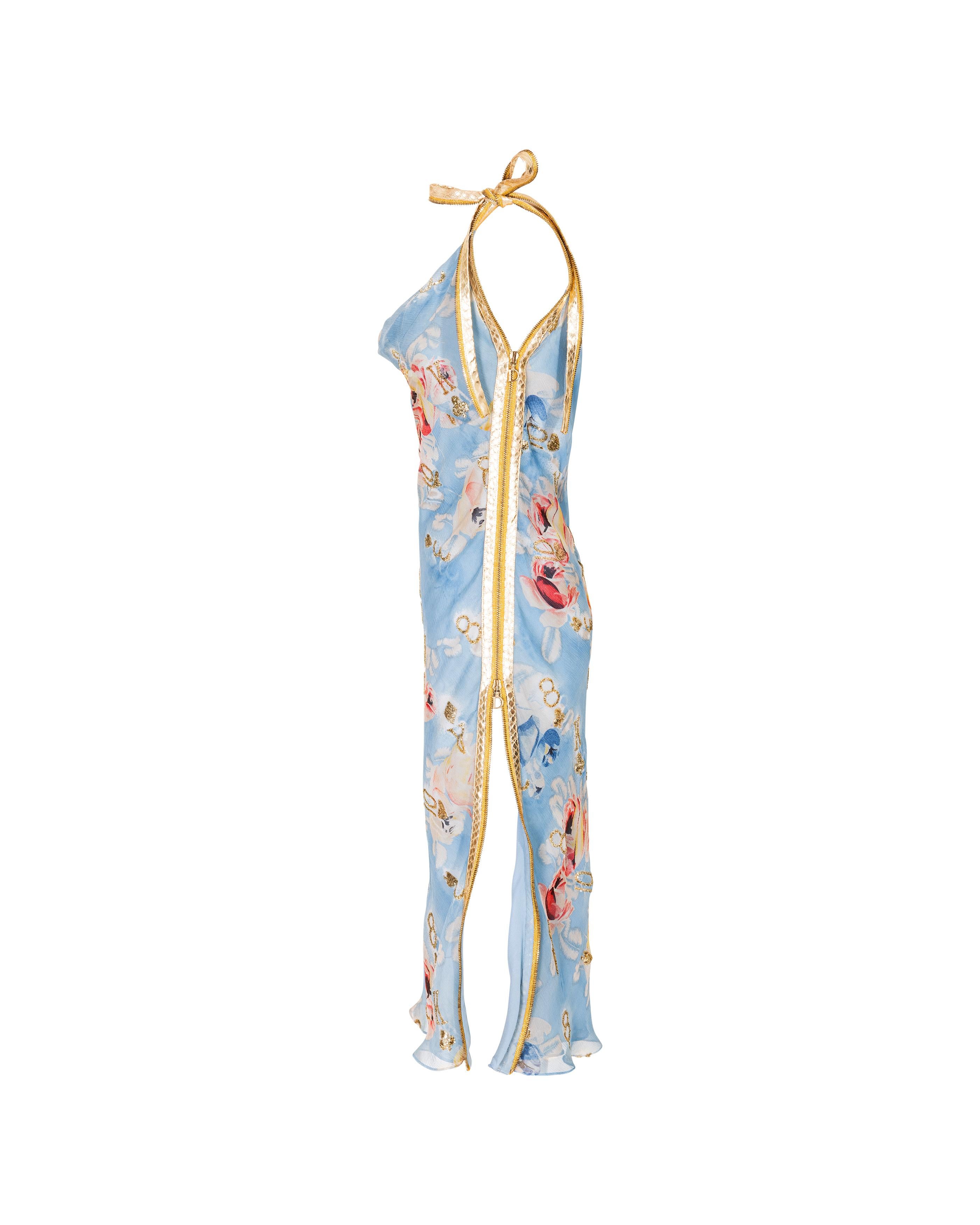 S/S 2001 Christian Dior by John Galliano  Pale Blue Floral Print Bias Cut Dress 2