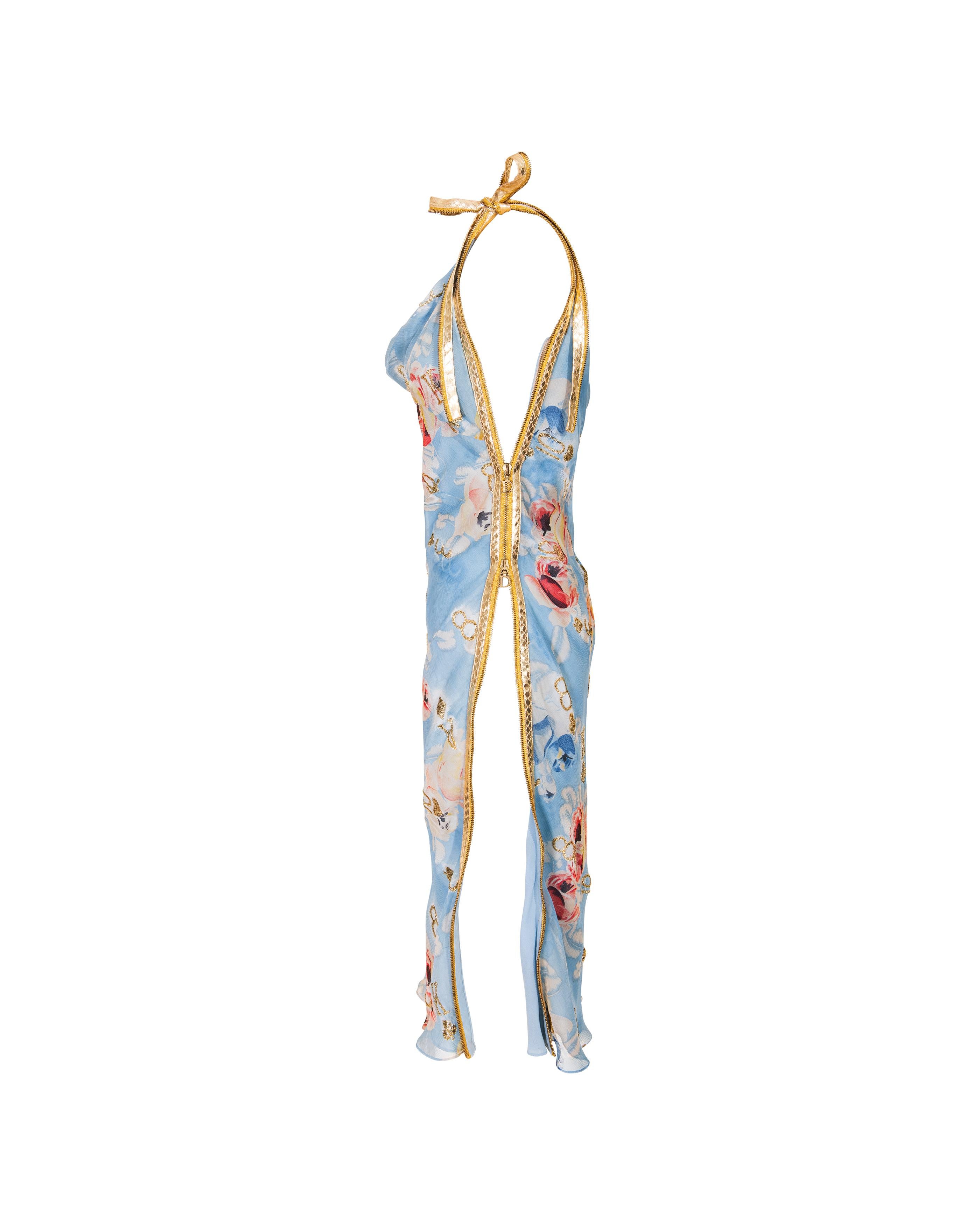S/S 2001 Christian Dior by John Galliano  Pale Blue Floral Print Bias Cut Dress 3
