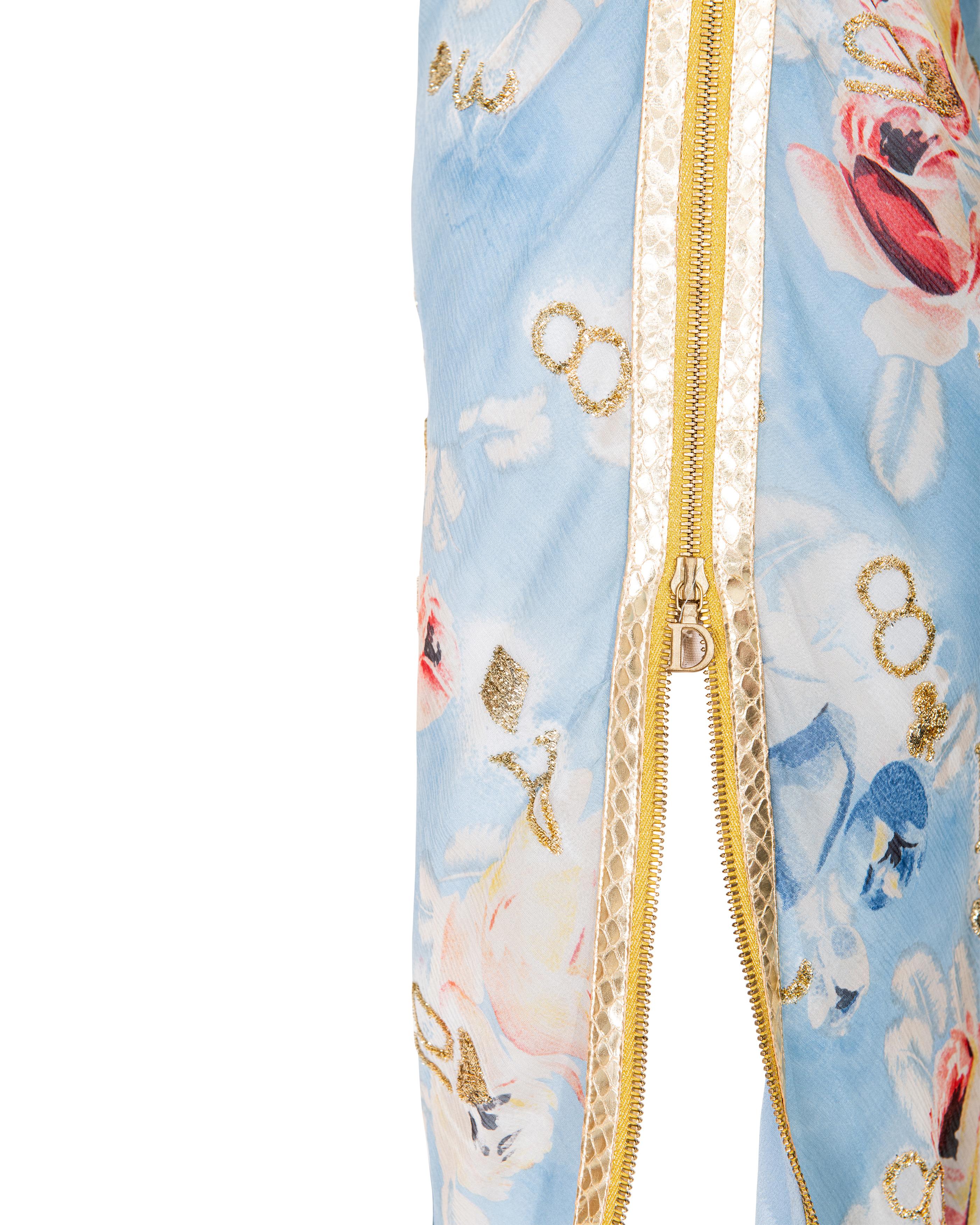 S/S 2001 Christian Dior by John Galliano  Pale Blue Floral Print Bias Cut Dress 5