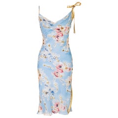 S/S 2001 Christian Dior by John Galliano  Pale Blue Floral Print Bias Cut Dress