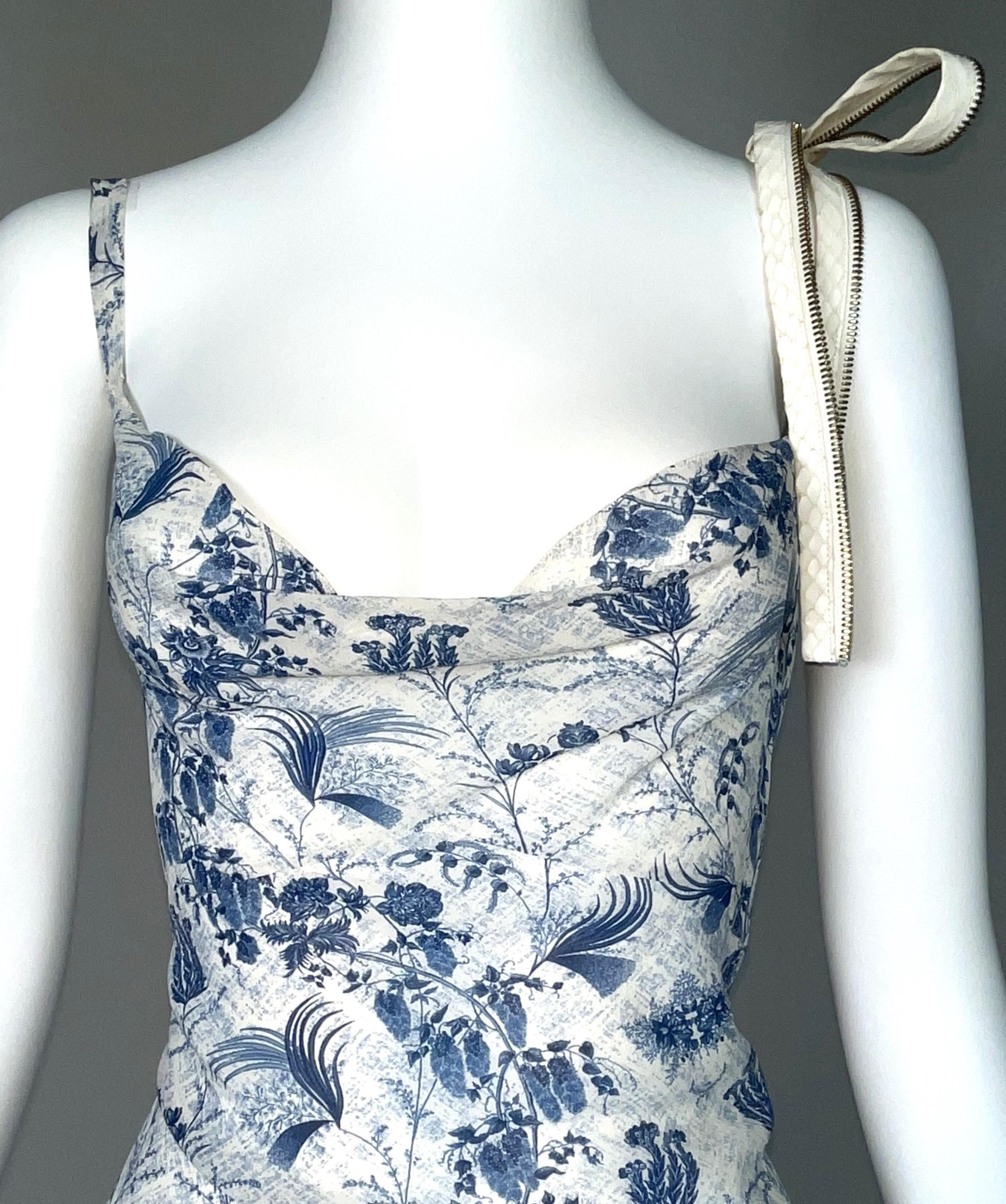 S/S 2001 Christian Dior by John Galliano Sheer Blue & White Silk Slit Maxi Dress In Good Condition In Yukon, OK