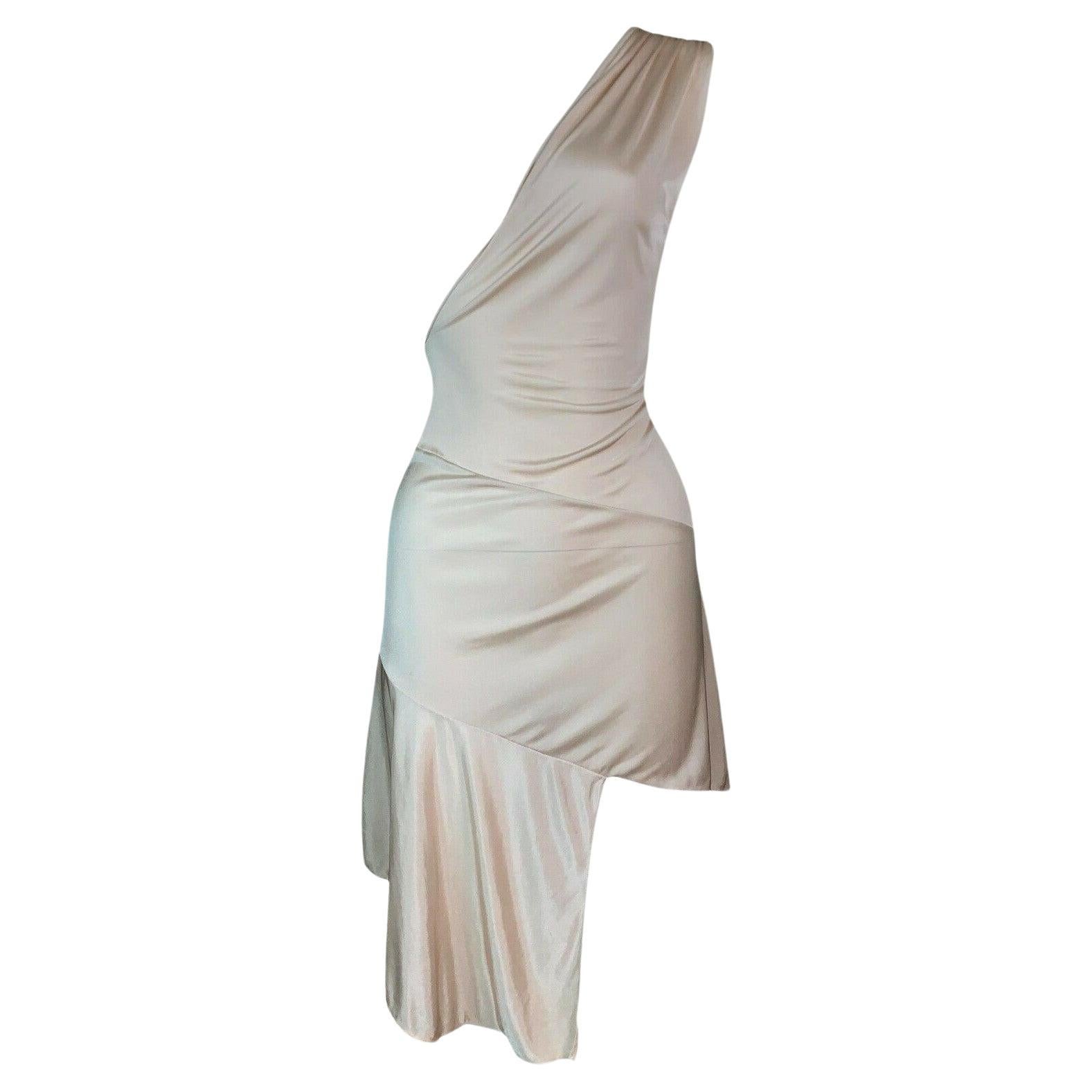 S/S 2001 Christian Dior John Galliano Nude One Shoulder Bodycon Mini Dress