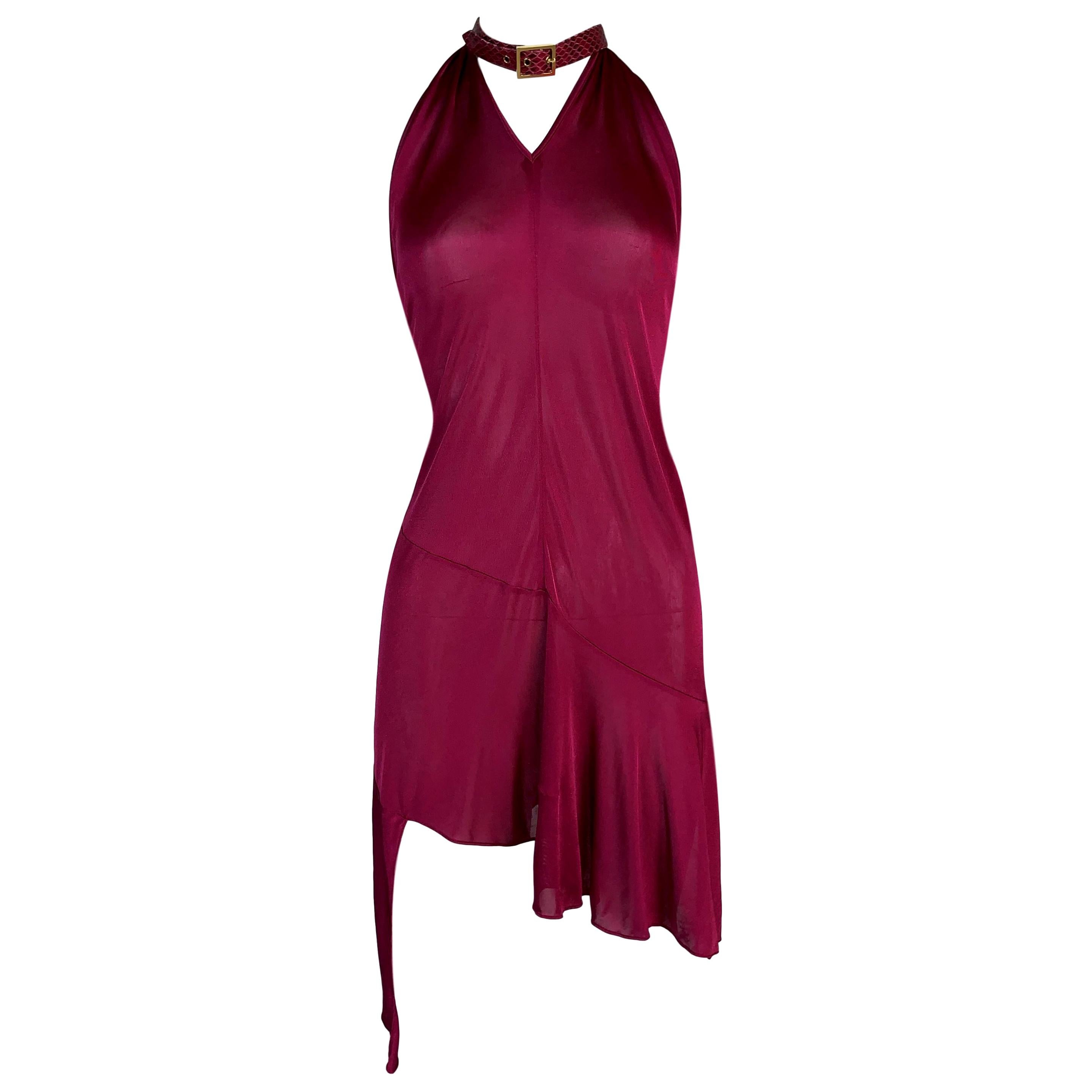 Red S/S 2001 Christian Dior John Galliano One Shoulder Leather Choker Mini Dress