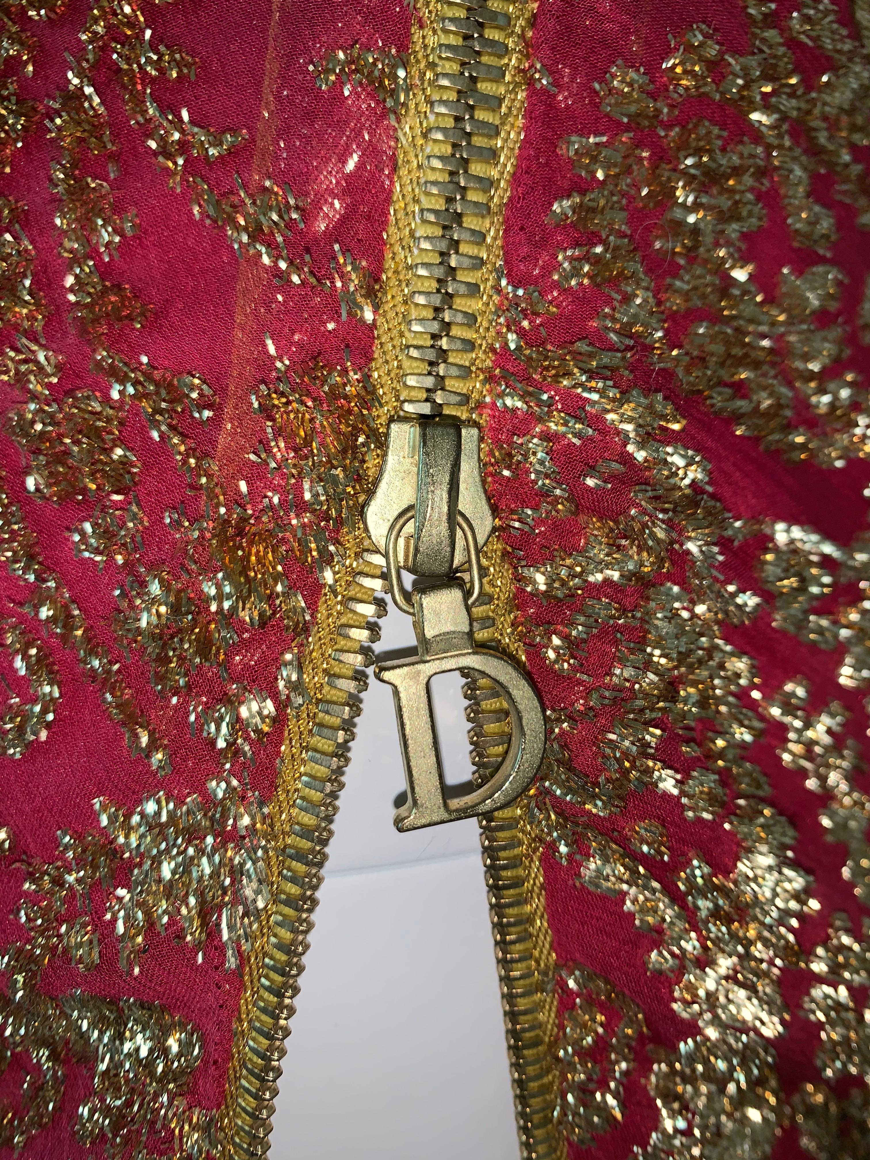 Brown S/S 2001 Christian Dior John Galliano Red & Gold Zipper High Slit Gown Dress
