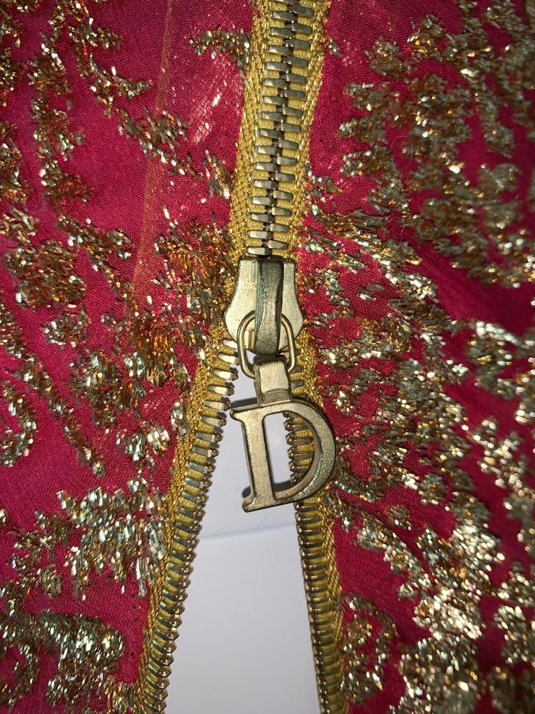 S/S 2001 Christian Dior John Galliano Red and Gold Zipper High Slit Gown  Dress at 1stDibs | christian dior newspaper dress, dior gold chain dress,  gold dior dress