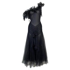 S/S 2001 Christian Dior John Galliano Runway Black Swan Tulle Zipper Dress