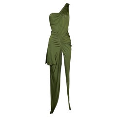 S/S 2001 Christian Dior John Galliano Runway Green One Shoulder High Slit Dress