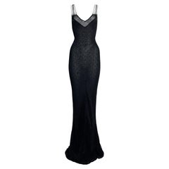 S/S 2001 Christian Dior John Galliano Sheer Black Plunging Knit Long Gown Dress