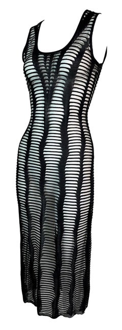 S/S 2001 Christian Dior John Galliano Sheer Black Slashed Bodycon Dress