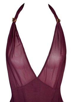 S/S 2001 Christian Dior John Galliano Sheer Burgundy Mesh Plunging Maxi Dress