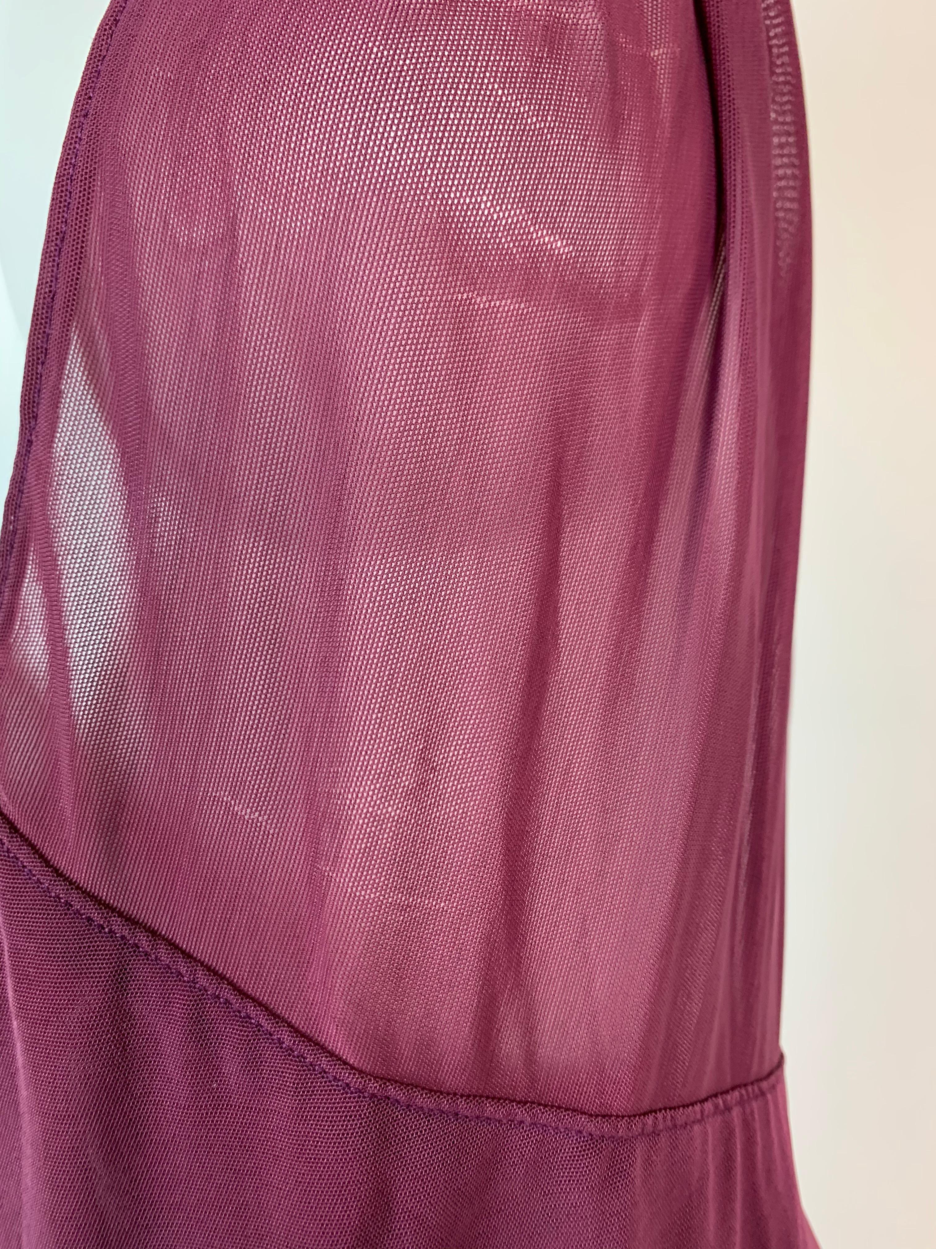 S/S 2001 Christian Dior John Galliano Sheer Burgundy Mesh Plunging Maxi Dress In Good Condition In Yukon, OK