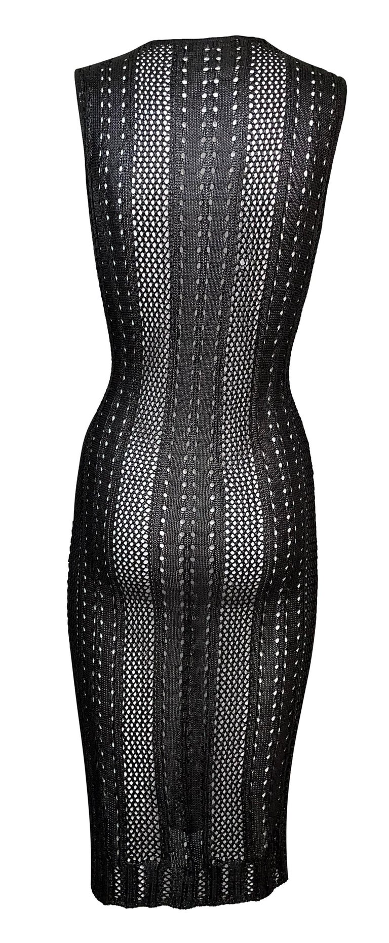 Black S/S 2001 Christian Dior John Galliano Shiny Brown Sheer Knit Bodycon Dress For Sale