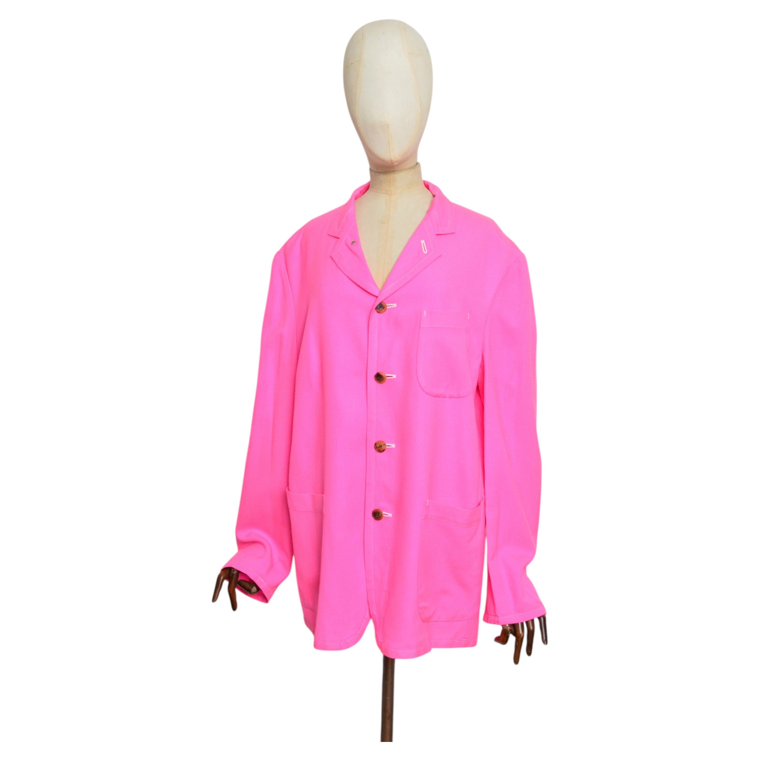 Pre-owned Comme Des Garçons S/s 2001  Homme Vintage Neon Pink Unlined Blazer Jacket