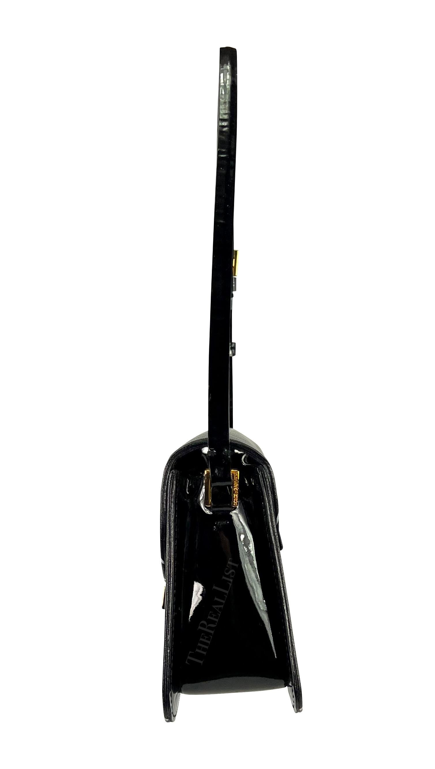 S/S 2001 Dolce & Gabbana Runway Black Pinstripe Leather Patent Mini Shoulder Bag For Sale 1
