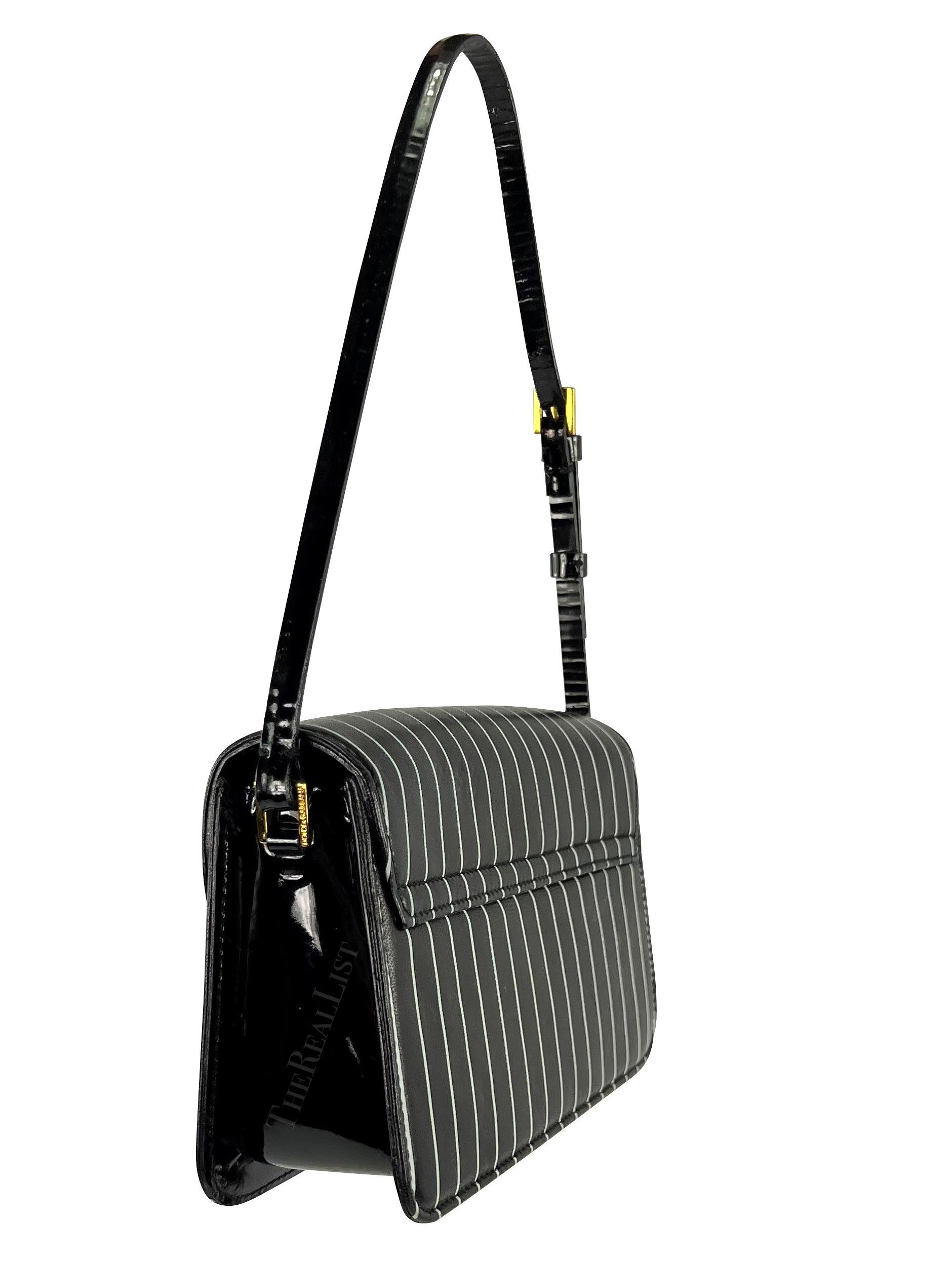 S/S 2001 Dolce & Gabbana Runway Black Pinstripe Leather Patent Mini Shoulder Bag For Sale 2
