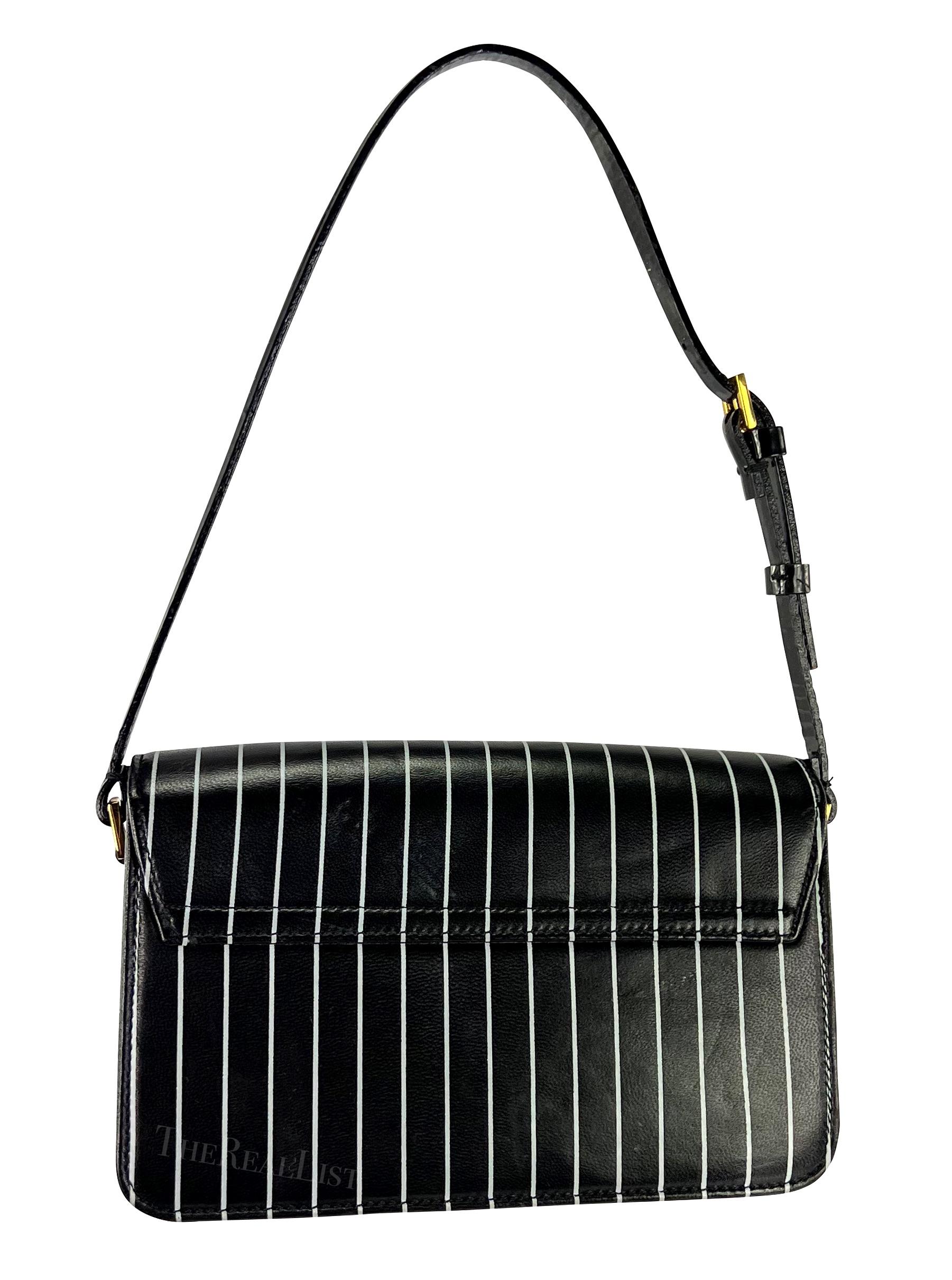 S/S 2001 Dolce & Gabbana Runway Black Pinstripe Leather Patent Mini Shoulder Bag For Sale 3