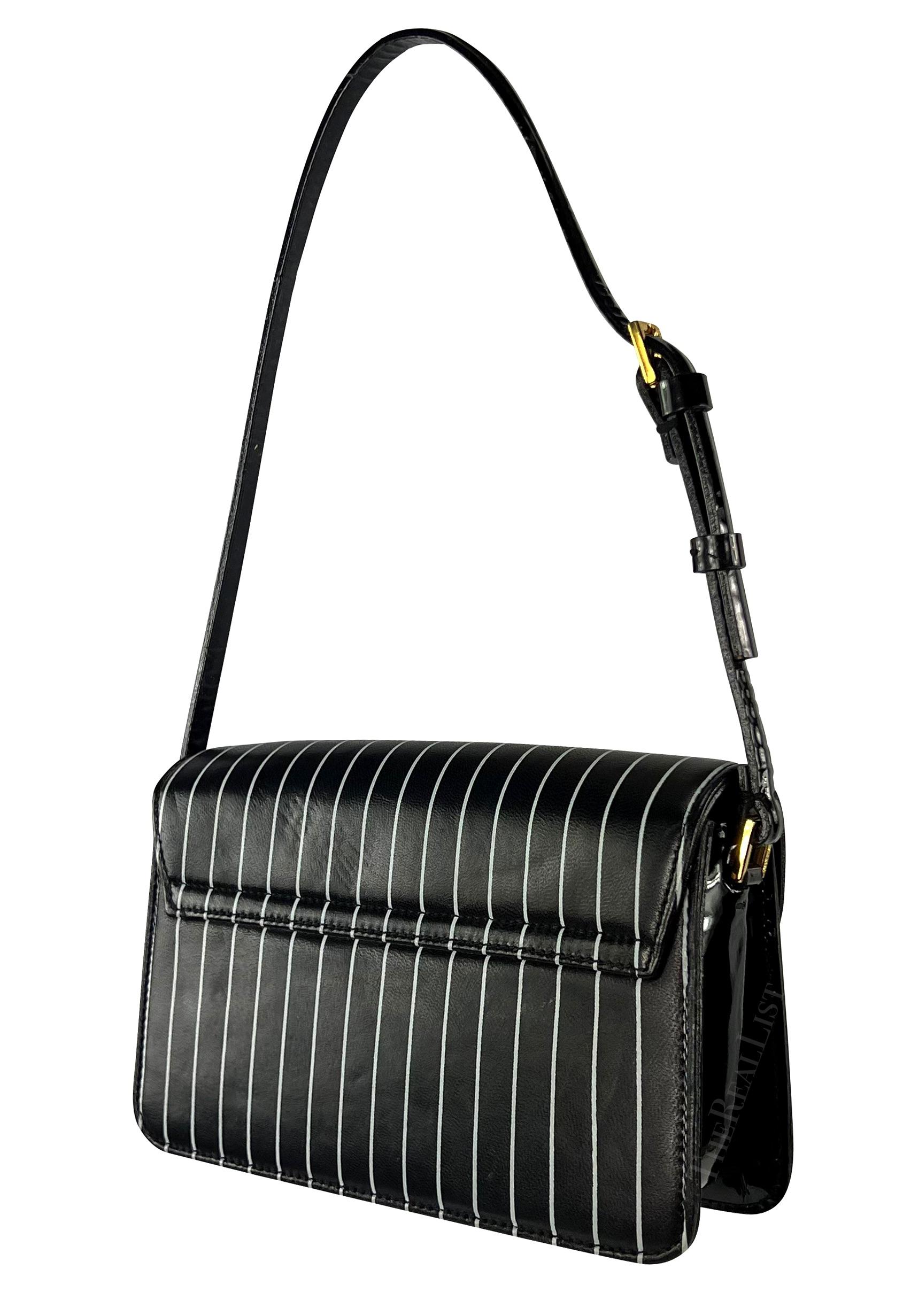 S/S 2001 Dolce & Gabbana Runway Black Pinstripe Leather Patent Mini Shoulder Bag For Sale 4