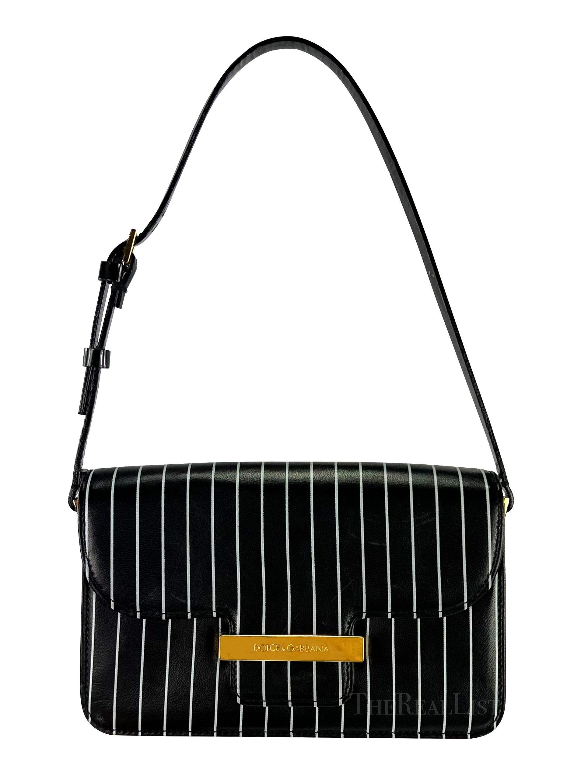 S/S 2001 Dolce & Gabbana Runway Black Pinstripe Leather Patent Mini Shoulder Bag For Sale
