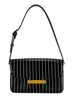 F/S 2001 Dolce & Gabbana Laufsteg Schwarze Mini-Schultertasche aus Lackleder mit Nadelstreifen