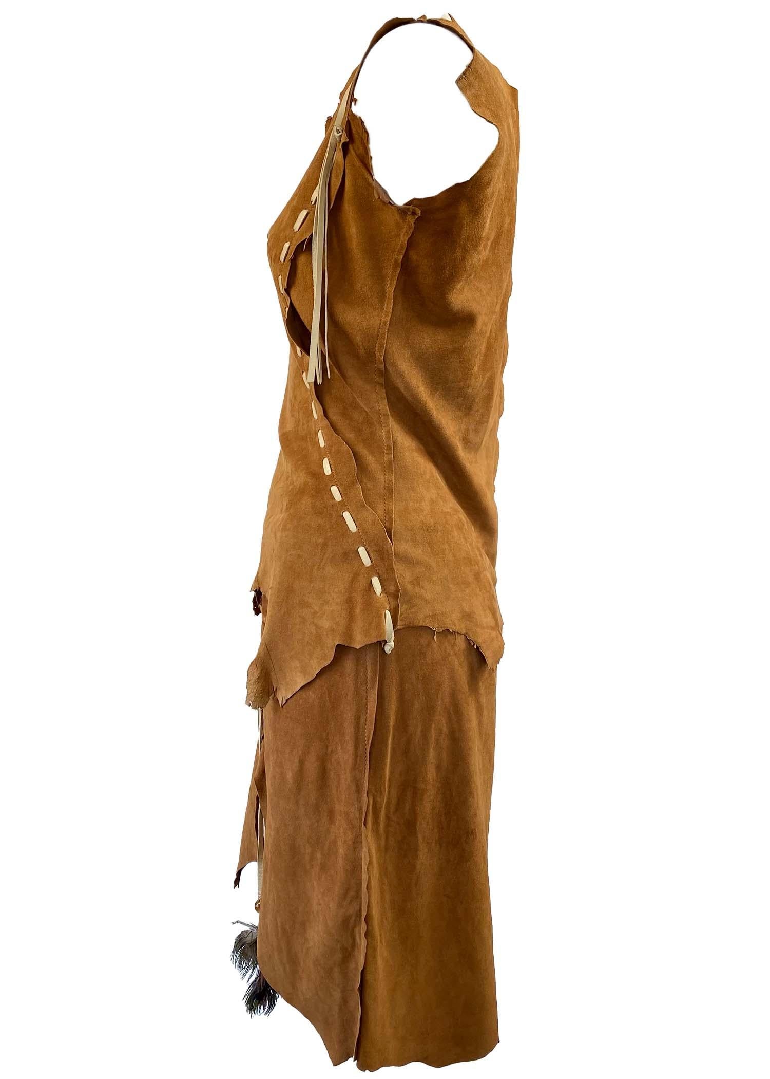 Brown S/S 2001 Dolce & Gabbana Distressed Suede Low Rise Skirt Set ASO Destiny's Child For Sale