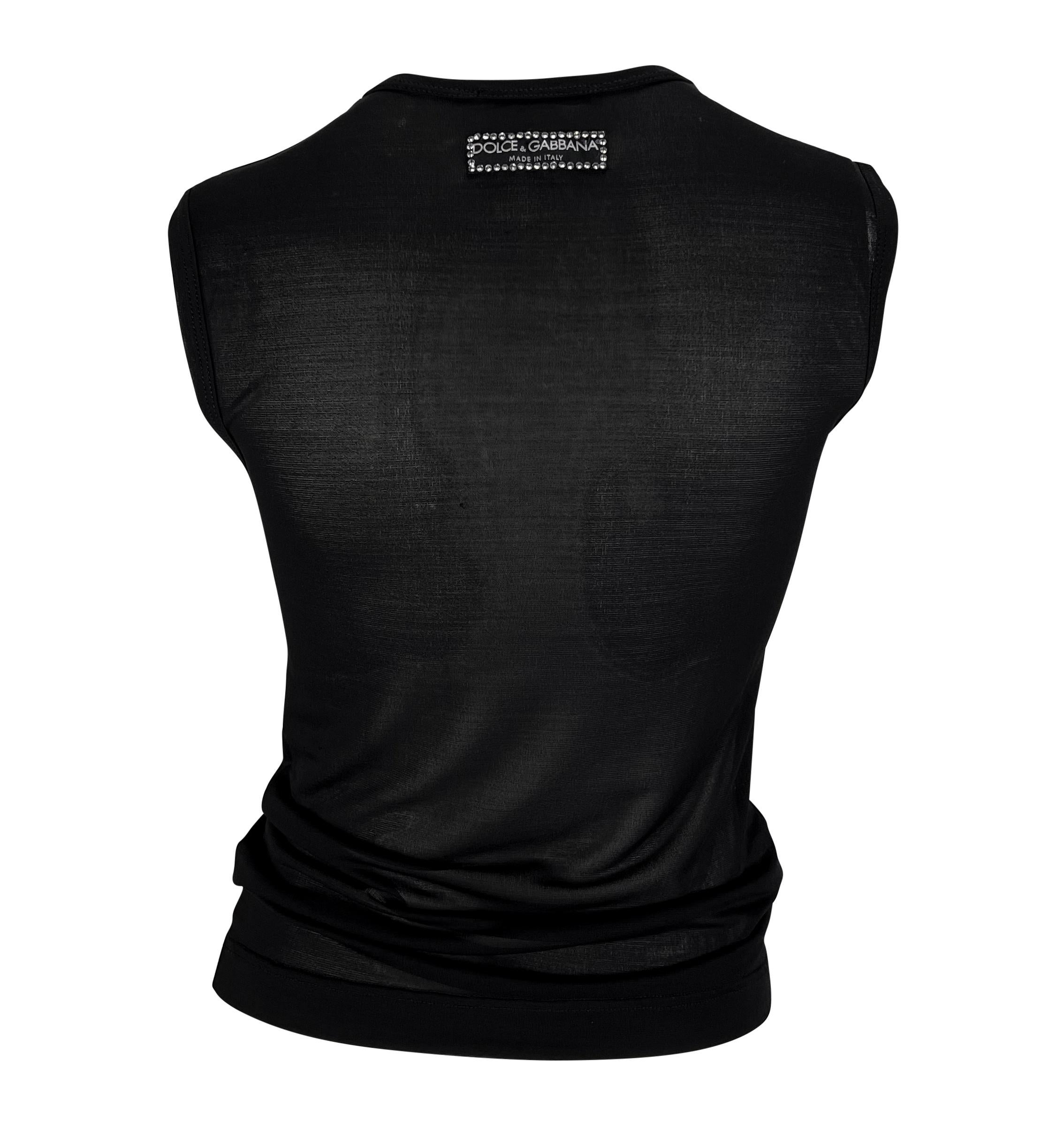 S/S 2001 Dolce & Gabbana 'LIKE A VIRGIN' Rhinestone MET Gala Sheer Black Top For Sale 6