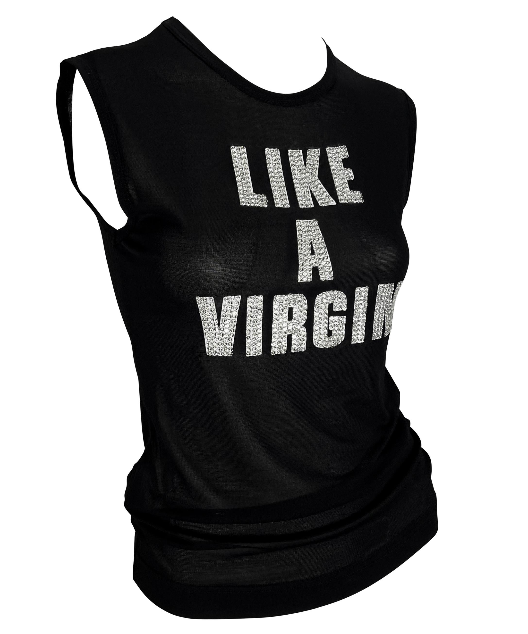 S/S 2001 Dolce & Gabbana 'LIKE A VIRGIN' Rhinestone MET Gala Sheer Black Top For Sale 10