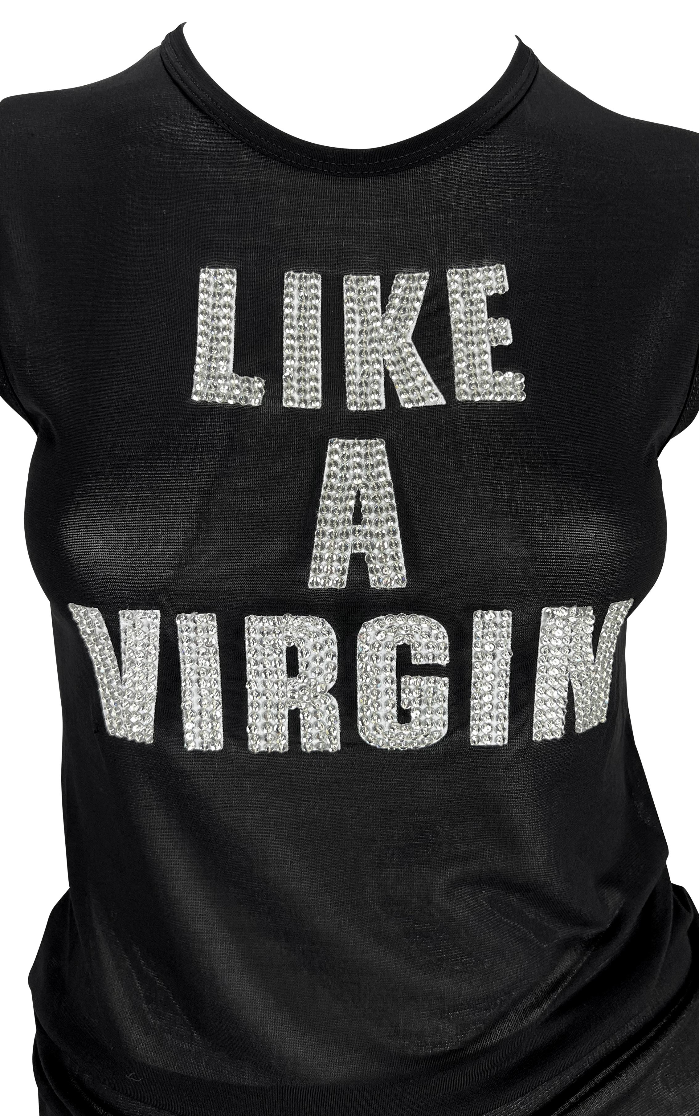 S/S 2001 Dolce & Gabbana 'LIKE A VIRGIN' Rhinestone MET Gala Sheer Black Top In Excellent Condition For Sale In West Hollywood, CA