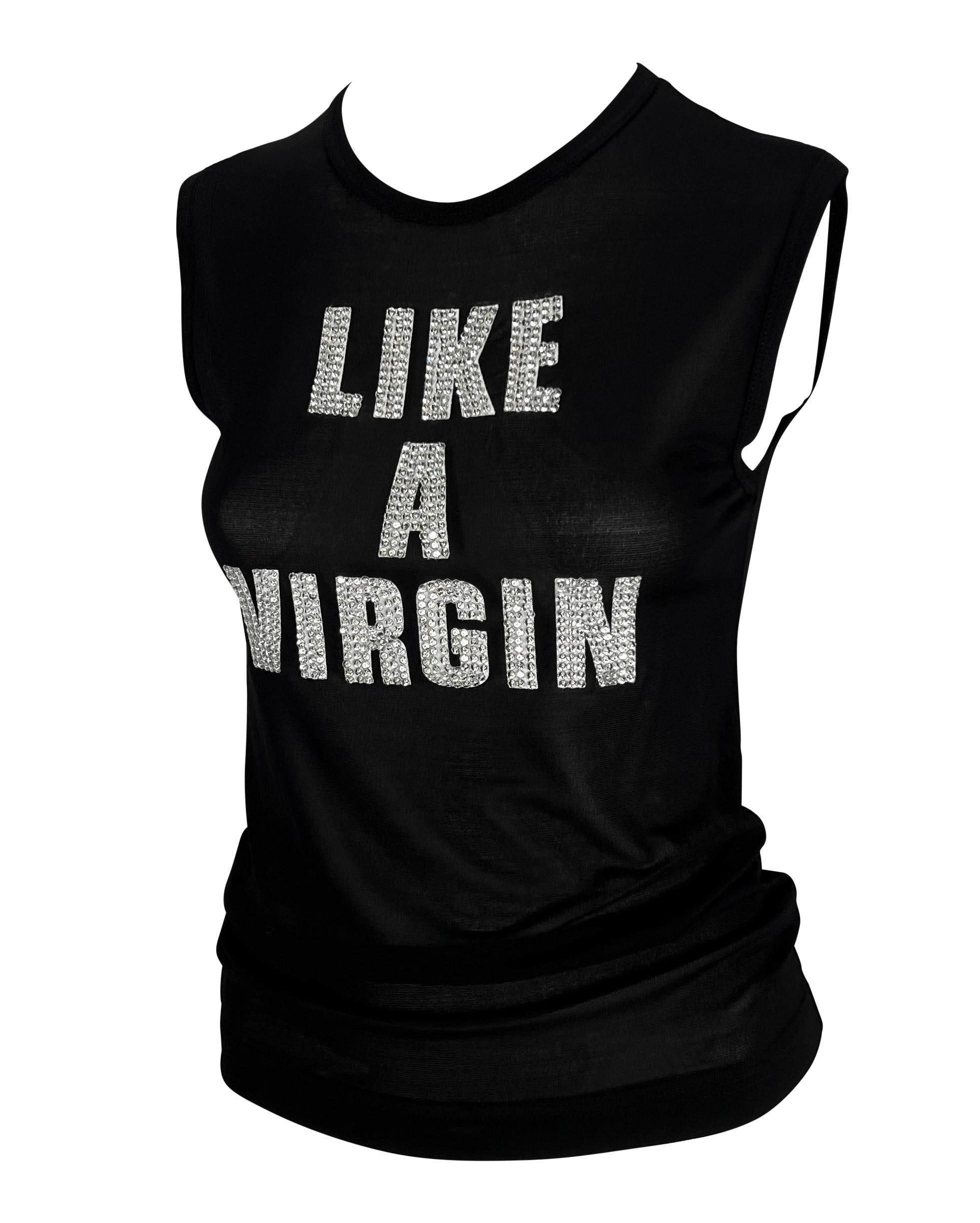 S/S 2001 Dolce & Gabbana 'LIKE A VIRGIN' Rhinestone MET Gala Sheer Black Top For Sale 1